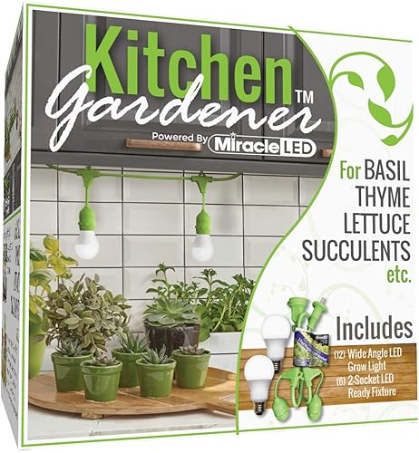 Miniatura 1 de Miracle LED Kitchen Gardener - Kit de bombillas LED de cultivo de 2 enchufes con luz diurna de espectro completo y lámpara de 3 pies paquete de 6