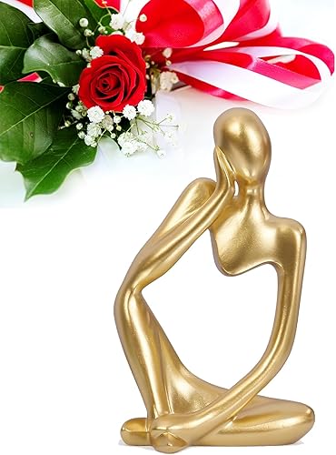 Thinker - Estatua dorada con detalles decorativos, escultura de arte abstracto, 3 piezas de escultura decorativa de resina para decoración de mesa