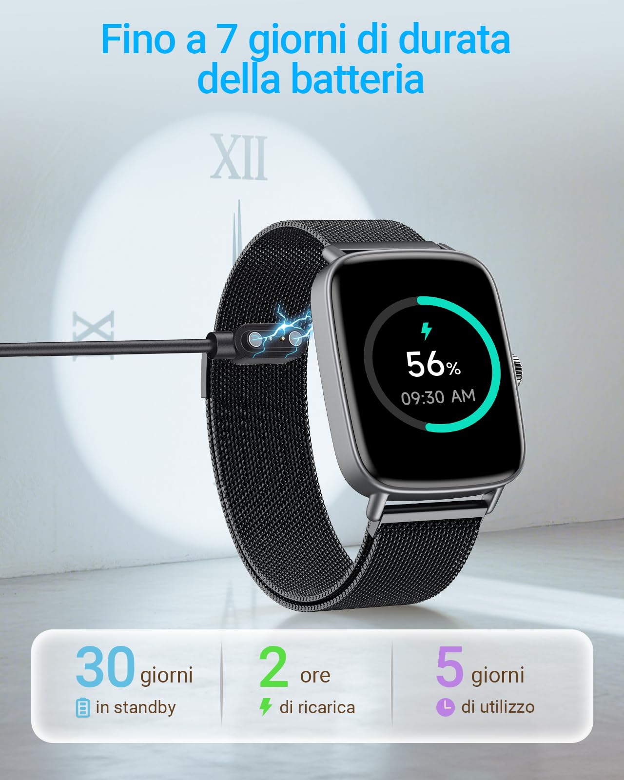 Smartwatch Uomo Donna Chiamate e Whatsapp, 1.85" Smart Watch Contapassi Cardiofrequenzimetro da polso/SpO2/Contapassi/Sonno, Orologio Smart Fitness Sportivo Impermeabile per Android iOS Metallo Nero