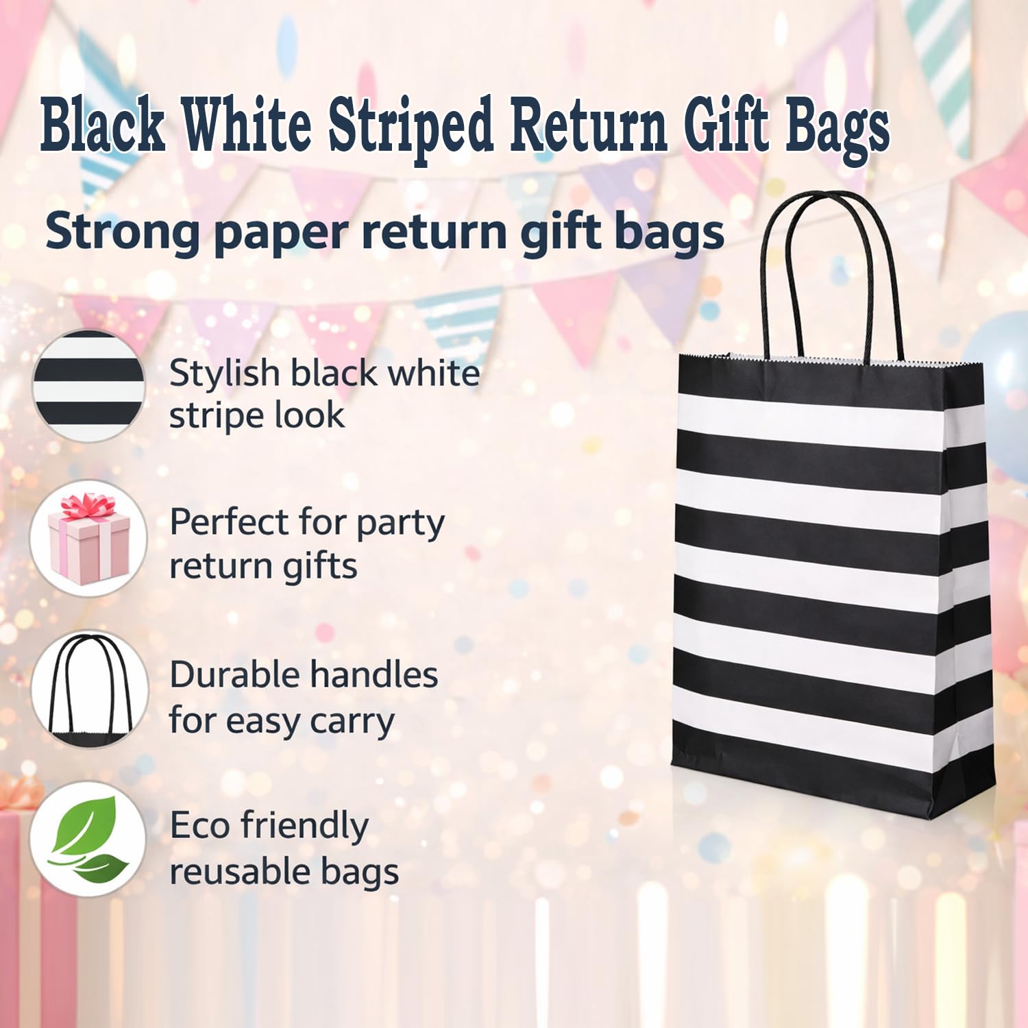 Black & White Gift Bags - Party Favors & Retail -5