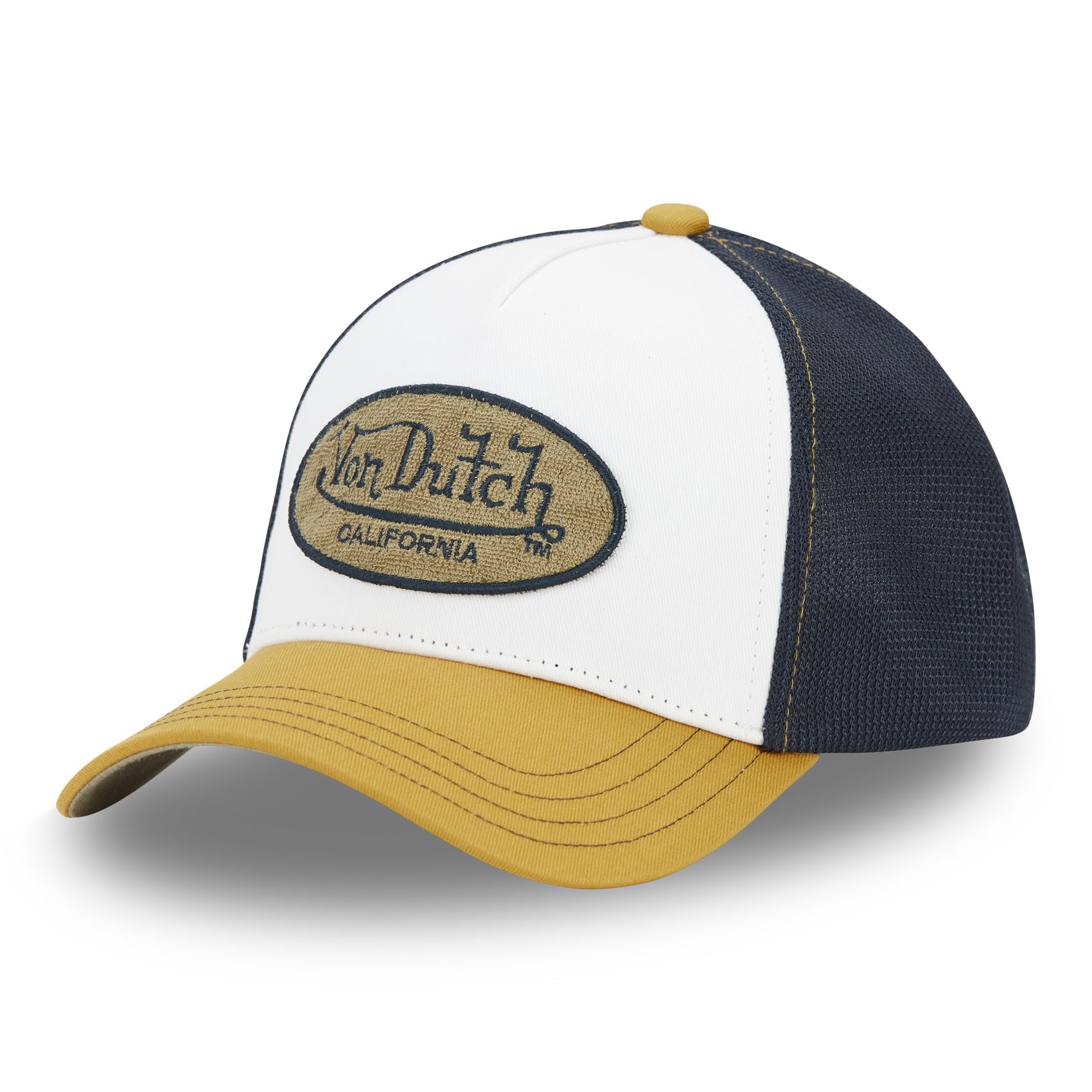 Von Dutch Men's and Women's Adjustable Trucker Terry Cap, Mustard/Black/White/Beige, One Size