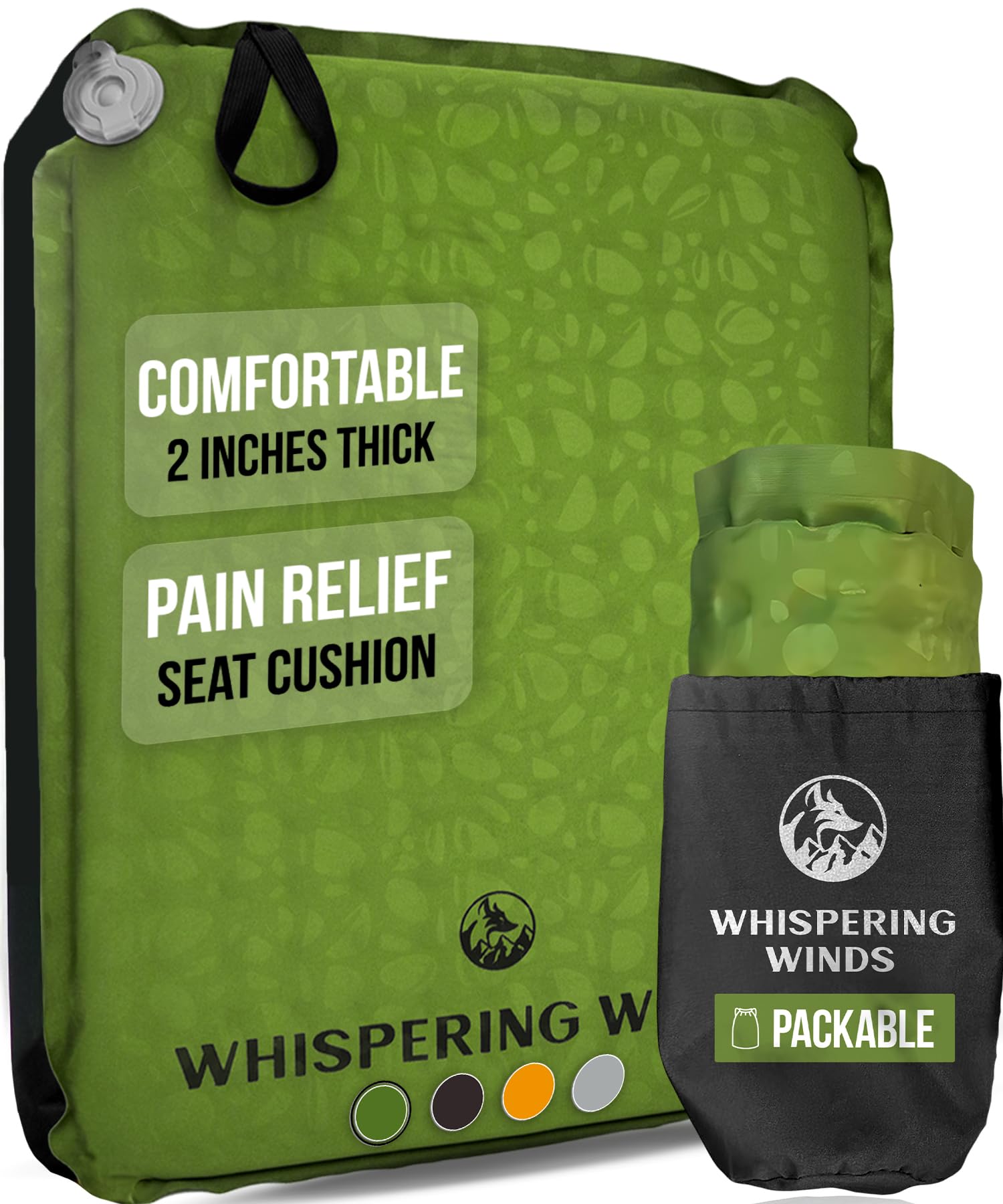 Whispering Winds Inflatable Seat Cushion - Comfortable Blow-up Foam Pad for Airplane, Travel, Stadium, Outdoors, Camping, Car & More