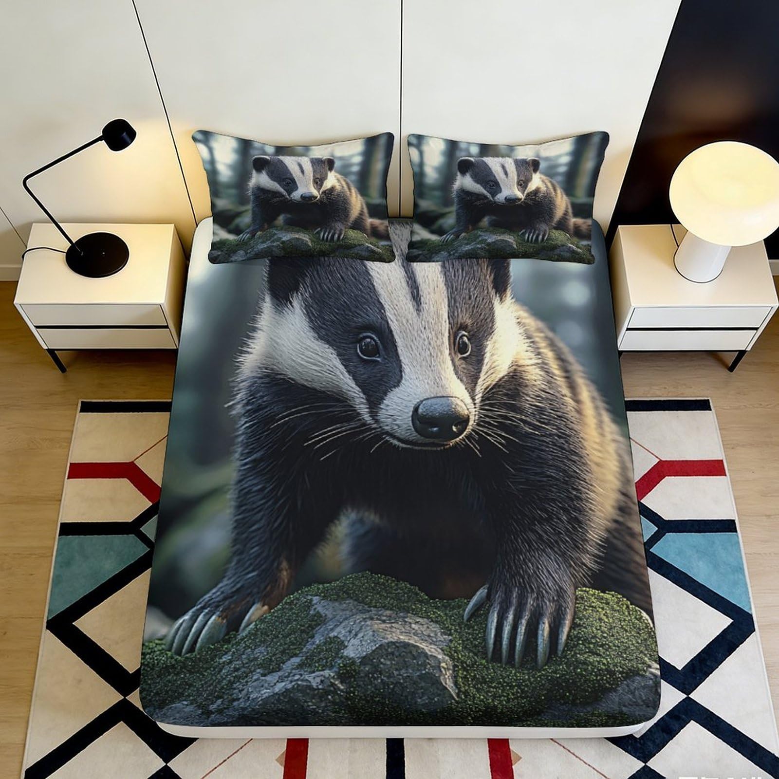 Qjzxknhpgr Style-6 3D Printed Badger Forest Fitted Sheet Microfiber Soft Anti-Slip Woodland Bed Cover For Bedroom Dorm Decor 90X200x25cm