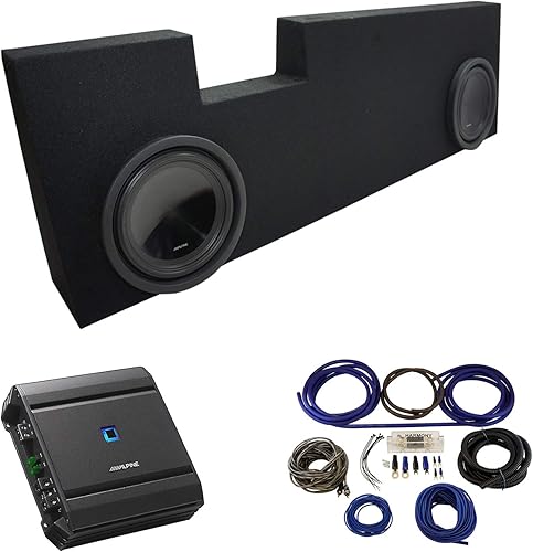 Compatible con 2001-2014 Ford F250 F350 Super Crew Truck Alpine SWT-10S4 Dual 10 Sub Box Enclosure con amplificador S-A60M y kit de amplificador 4GA