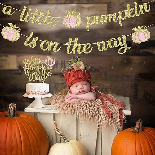 Miniatura 2 de Cartel dorado con purpurina de una pequeña calabaza y decoración para tartas, decoraciones de baby shower para niñas, suministros de fiesta de