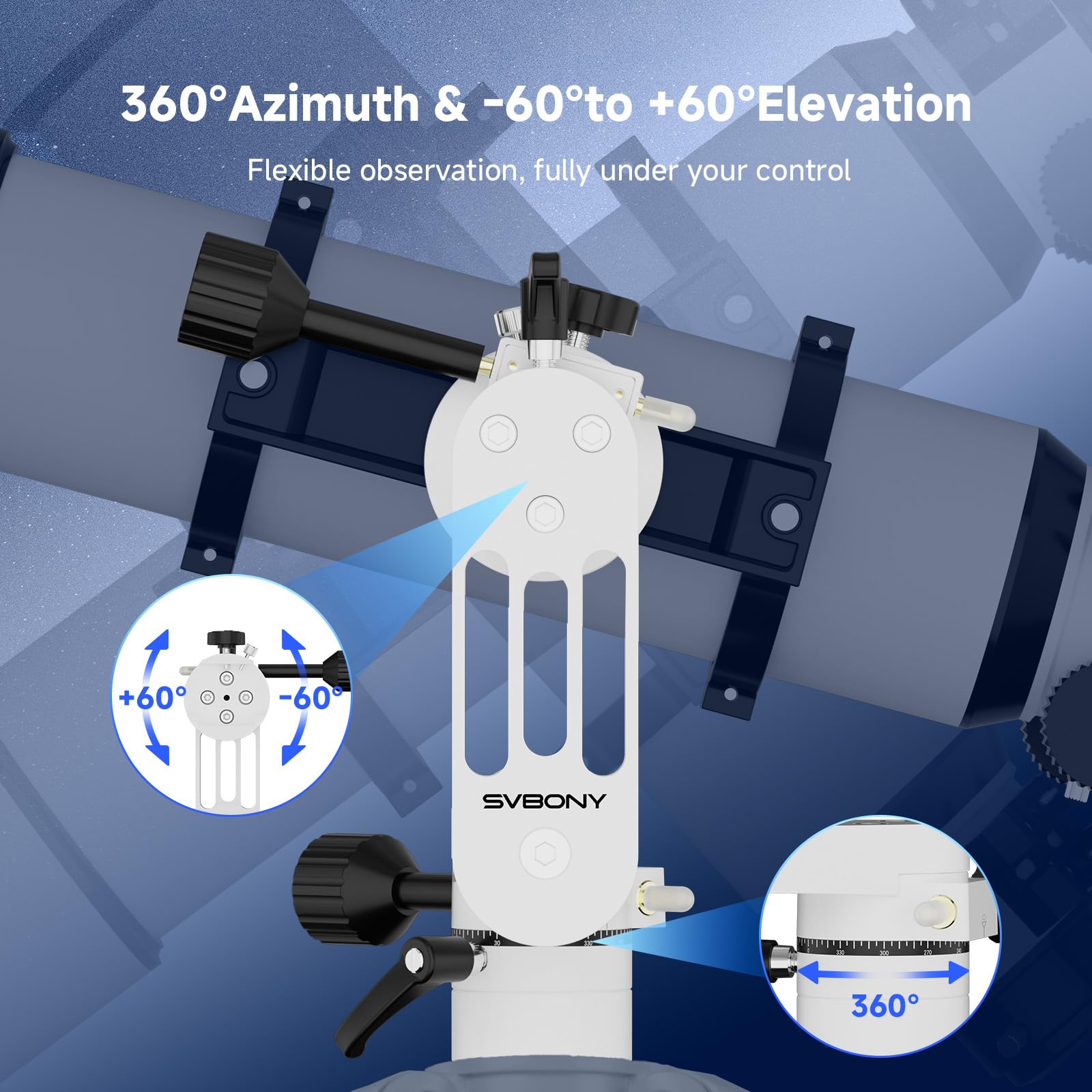 Svbony SV225 Mini Montaż Alt-Az, Akcesoria Teleskopu z Regulowanym Kątem | Do Astronomicznej Obserwacji Wizualnej, 5 kg Maksymalna Nośność, Aluminium Azymutalne Alt-az, CNC Pusta Struktura,