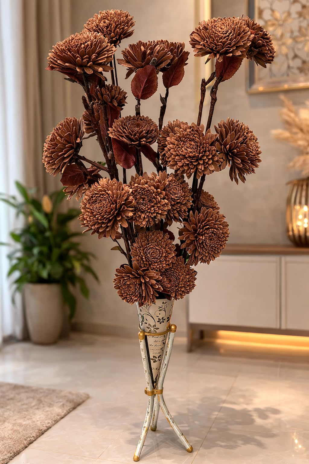 Handcrafted Sola Wood Artificial Flower Zinia Bouquet – Natural Decorative Flowers for Home Decor, Wedding & Vase Decoration (Available in Multicolour Variations) (Brown)-image-12