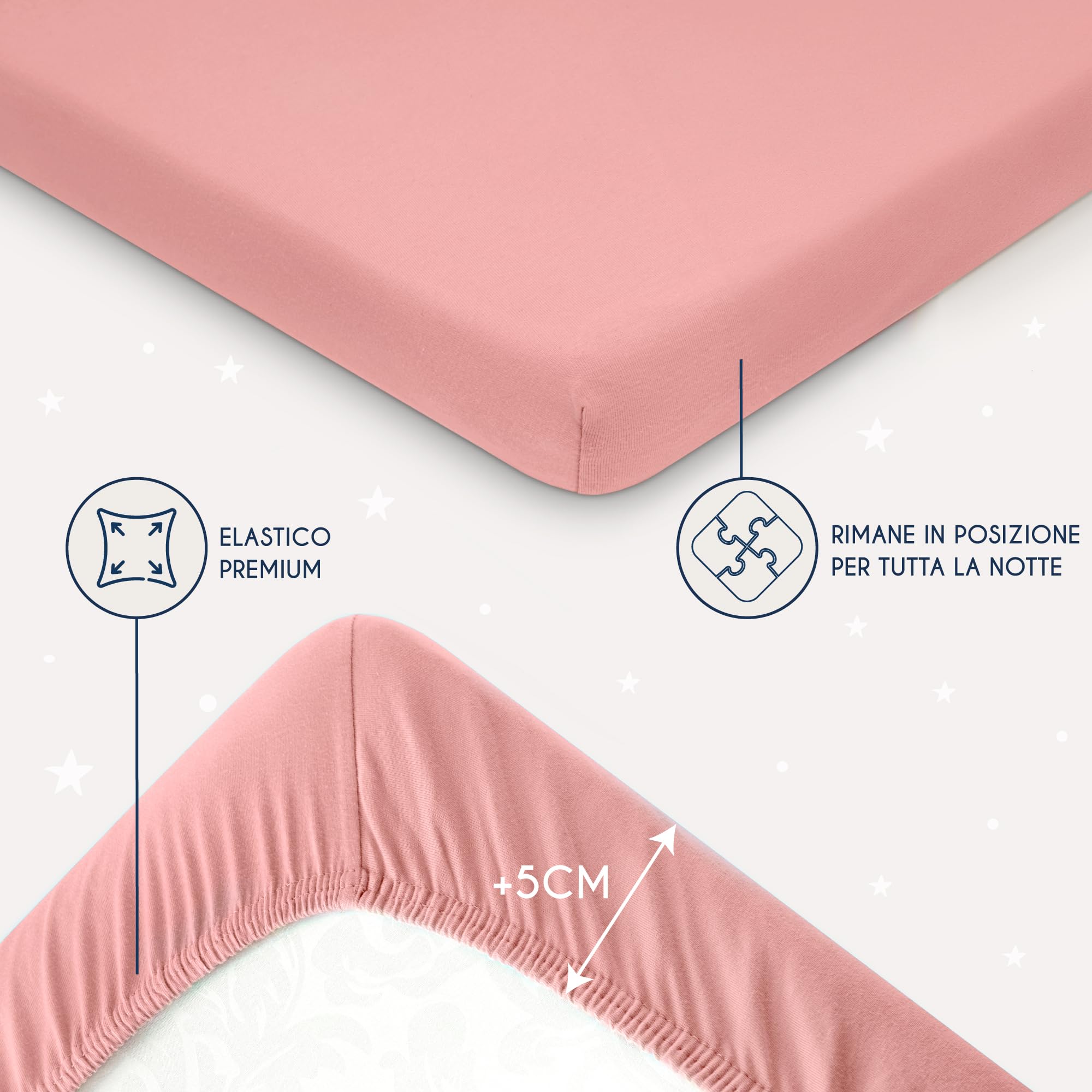 Dreamzie - Set 2 Lenzuolo con Angoli Cotone Bambini - 60x120/ 70x140 - Oeko Tex certificato - Rosa - Lenzuolo con Angoli 60x120/ 70x140