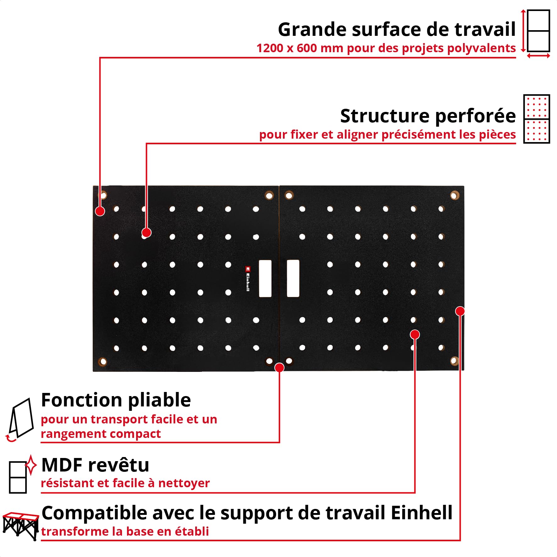 Einhell 2 pièces Plans de Travail, 600 x 1200 x 18 mm