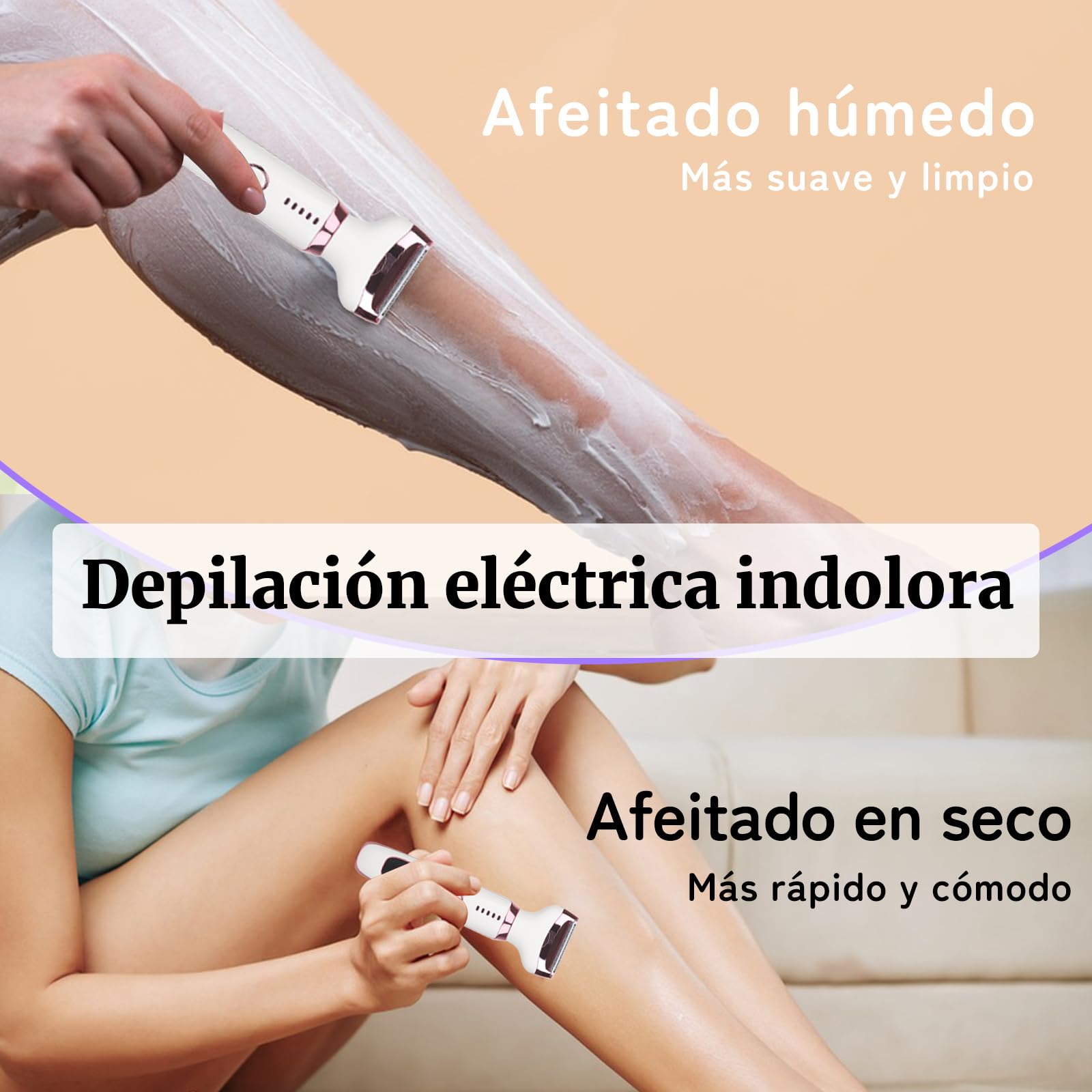 Afeitadora Eléctrica para Mujer con Pantalla LED, Afeitadora Femenina IPX7 Impermeable Uso Húmedo y Seco, Kit de Cuidado Eléctrico 4 en 1 Inalámbrico para Bikini, Rostro (Rosa)
