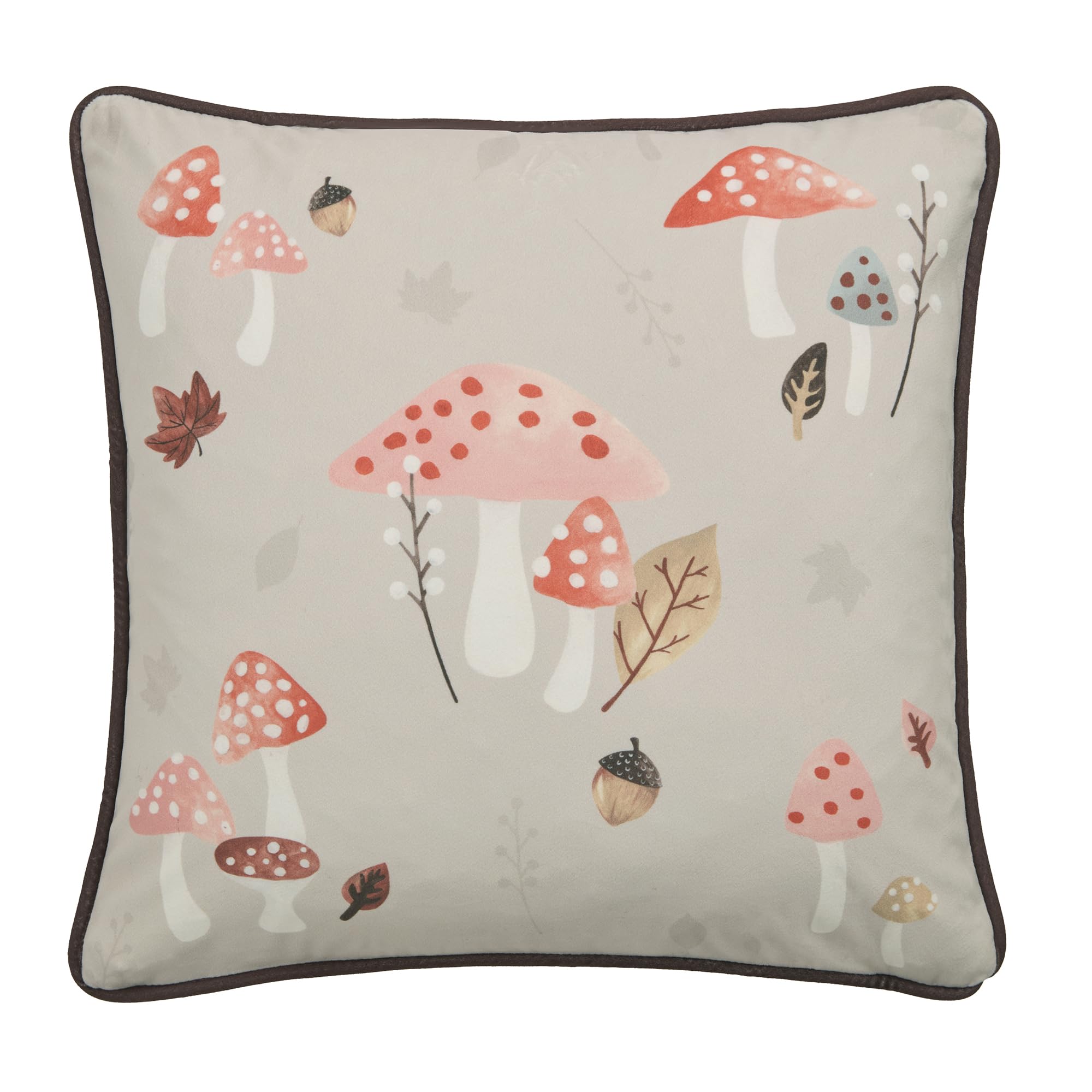 Fusion Woodland Dreams Velvet Cushion, Polyester Filled, Floral Watercolor Design, 43 x 43 cm, Chocolate, Square, Piped Edge, Recycled Polyester Cover, Adult
