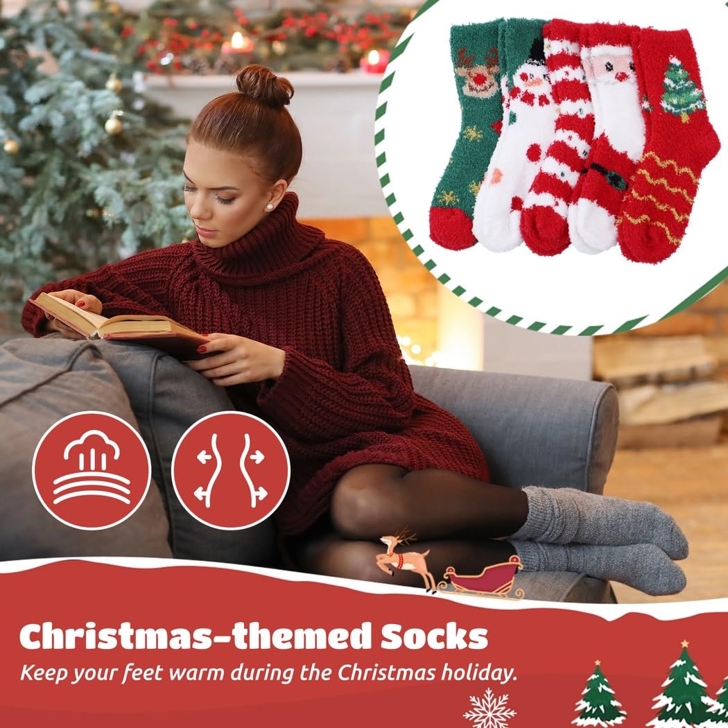 Calzini colorati natalizi, confezione da 10, calzini con Babbo Natale e albero di Natale, collezione invernale calda, perfetti per regali di festa, 5 paia, Multicolore, Etichettalia unica