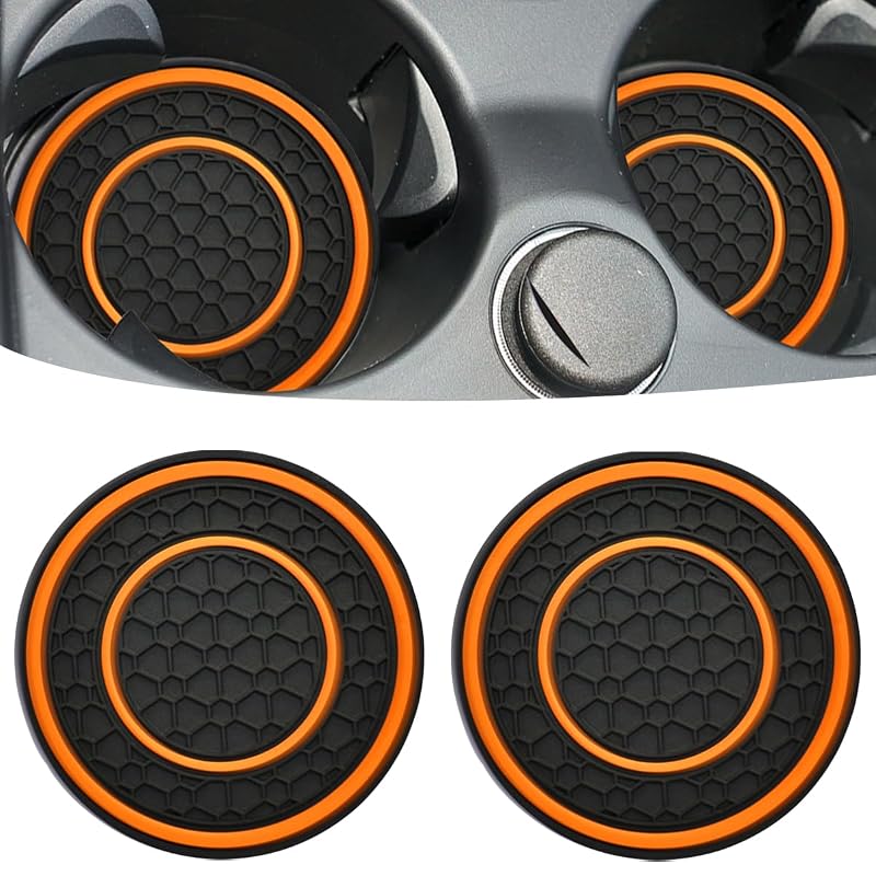 Base para Porta-Copos Automotivo JUNAHAA Redonda Antiderrapante e Lavável Preto e Laranja Kit com 2