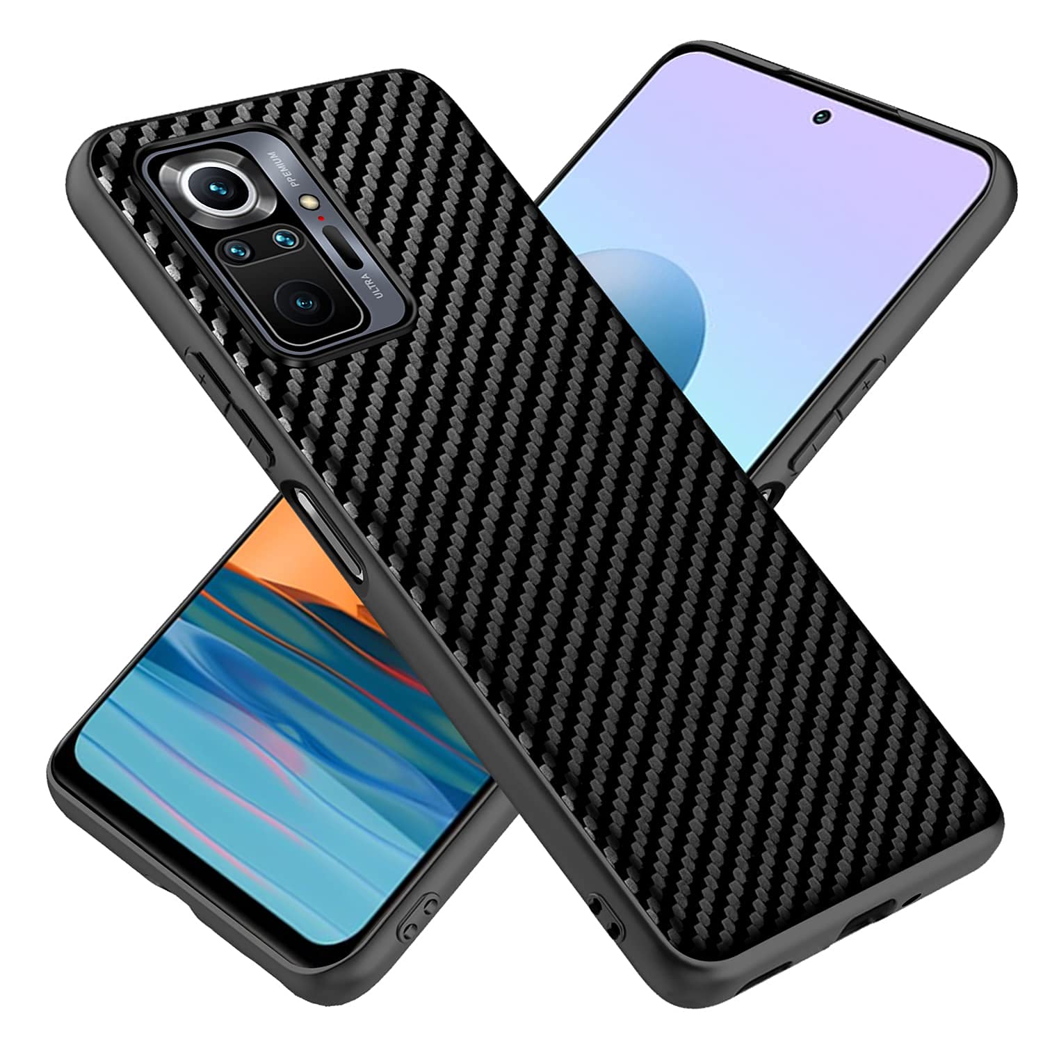 Vizvera Case Compatible with Xiaomi Redmi Note 10 Pro, Carbon Fiber Leather TPU Bumper Redmi Note 10 Pro Case Anti-scratch Shockproof Protective Basic Cover -Fiber Black