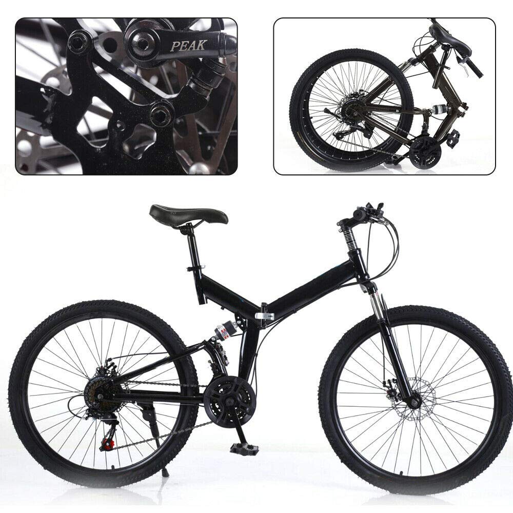 VTT 26 Pouces, réglable en Hauteur Pliable vélo MTB 21 Vitesses avec Freins à Double Disque vélo de Course Adulte vélo pour Les Voyages en Plein air Camping Tous Les Types de Route