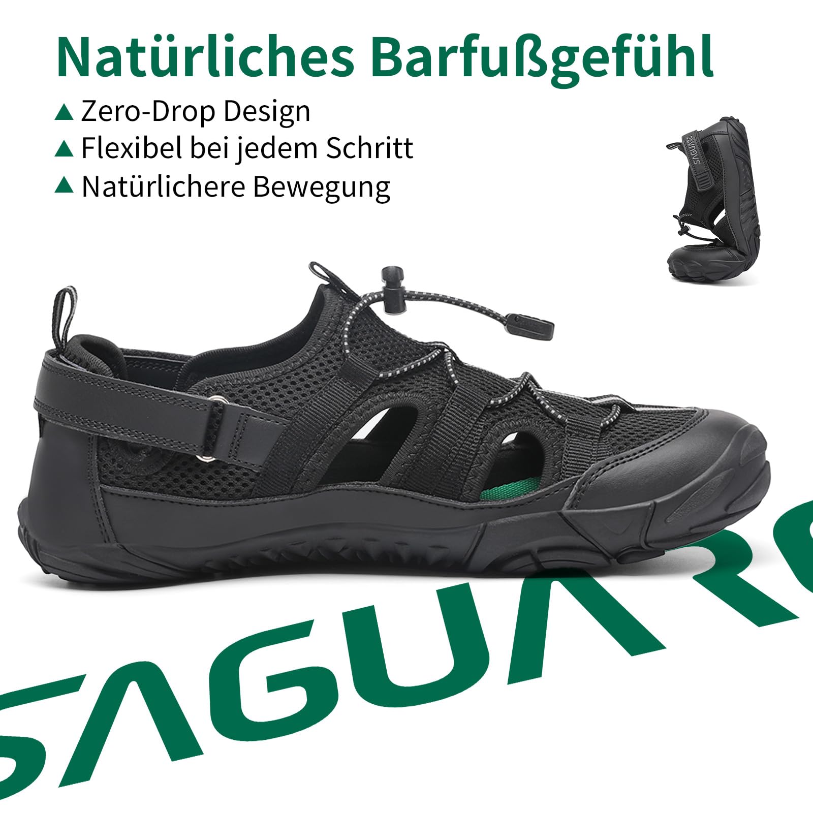 SAGUARO Unisex Barfuß Sandalen Outdoor Geschlossene Wandersandalen mit Breiter Zehenbox und Zero-Drop Solhe,Gr.36-48