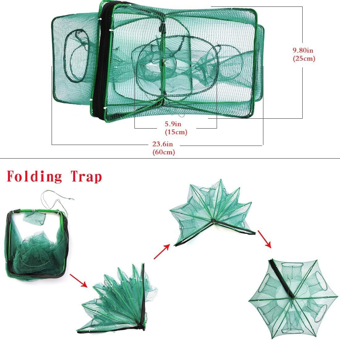 Octagon Shrimp Cage(6 Pack), 8 Holes, Foldable, can Also be Used as Crawfish Trap, Bait Cage.