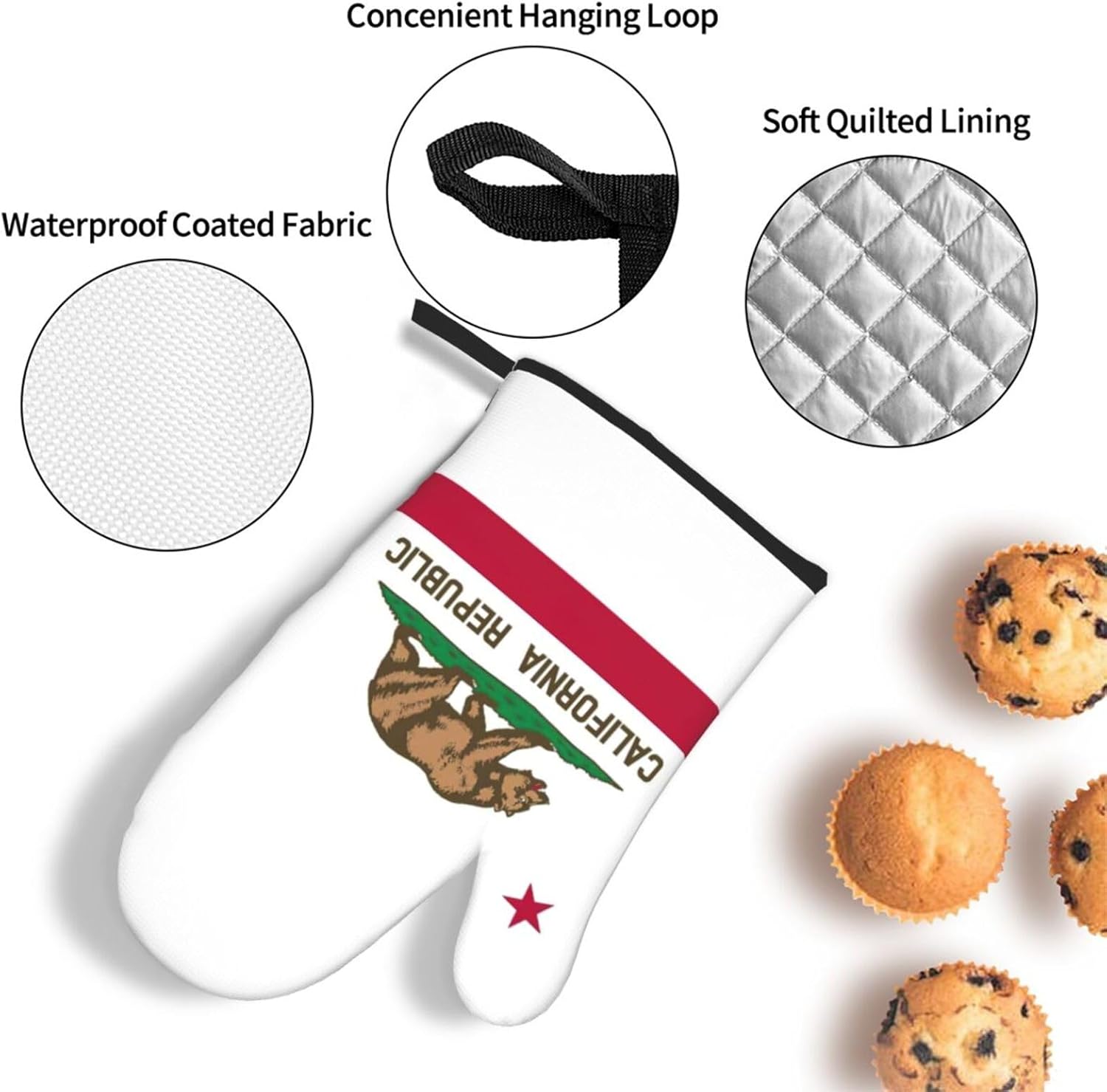 California State Flag Kitchen baking three piece set/oven gloves, fit for cooking, baking, steaming, and grilling