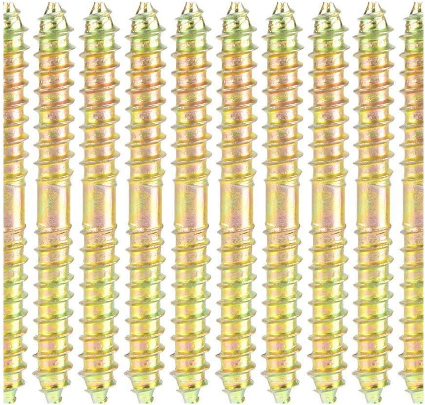 Hyuduo 10pcs 6x60mm Dowel Screws for Wood to Wood Connection Double Ended Self Tapping Timber Screws with Zinc Plating