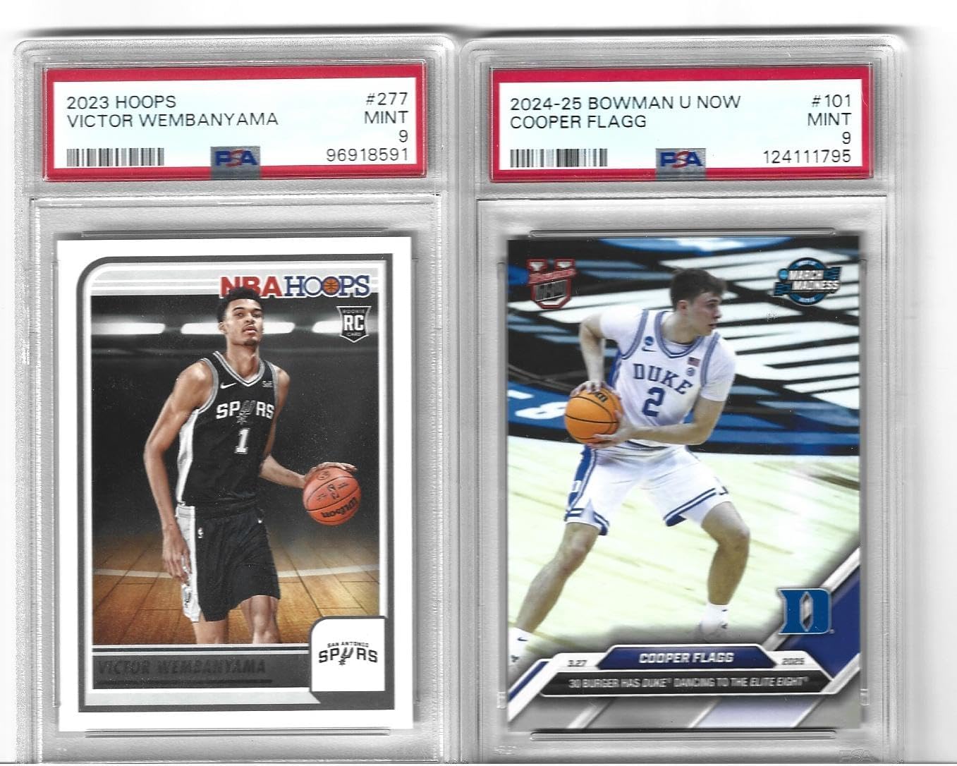 Graded Psa Mint 9 Victor Wembanyama and Cooper Flagg Basketball 2 Card Rookie Rookie Lot Number One Overall Draft Picks Young Superstar Players! You Will Receive Both Cards Shown