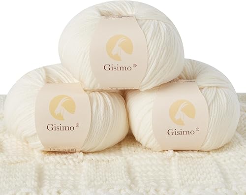 100% lana merino, hilo lujoso y suave de 6 capas para tejer a mano y ganchillo, 1.76 onzas1.76 oz, 127 yardas380.6 ft (blanco, 1 bola)