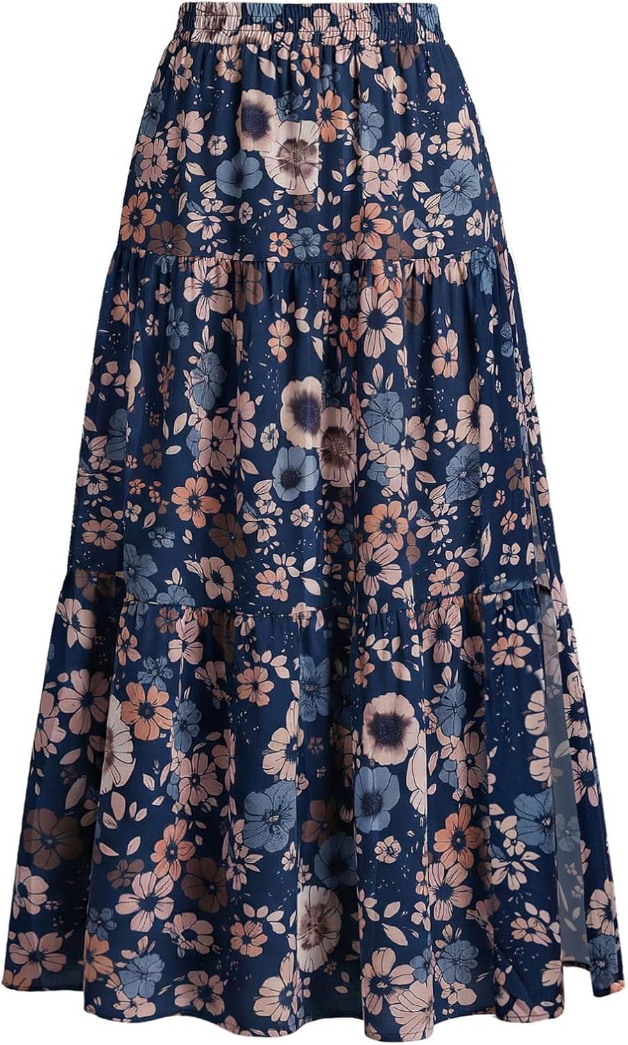 Kate Kasin Women's Boho Maxi Skirt, Floral Printed Flowy Long Skirts, Summer Beach Vacation Outfits with Pockets