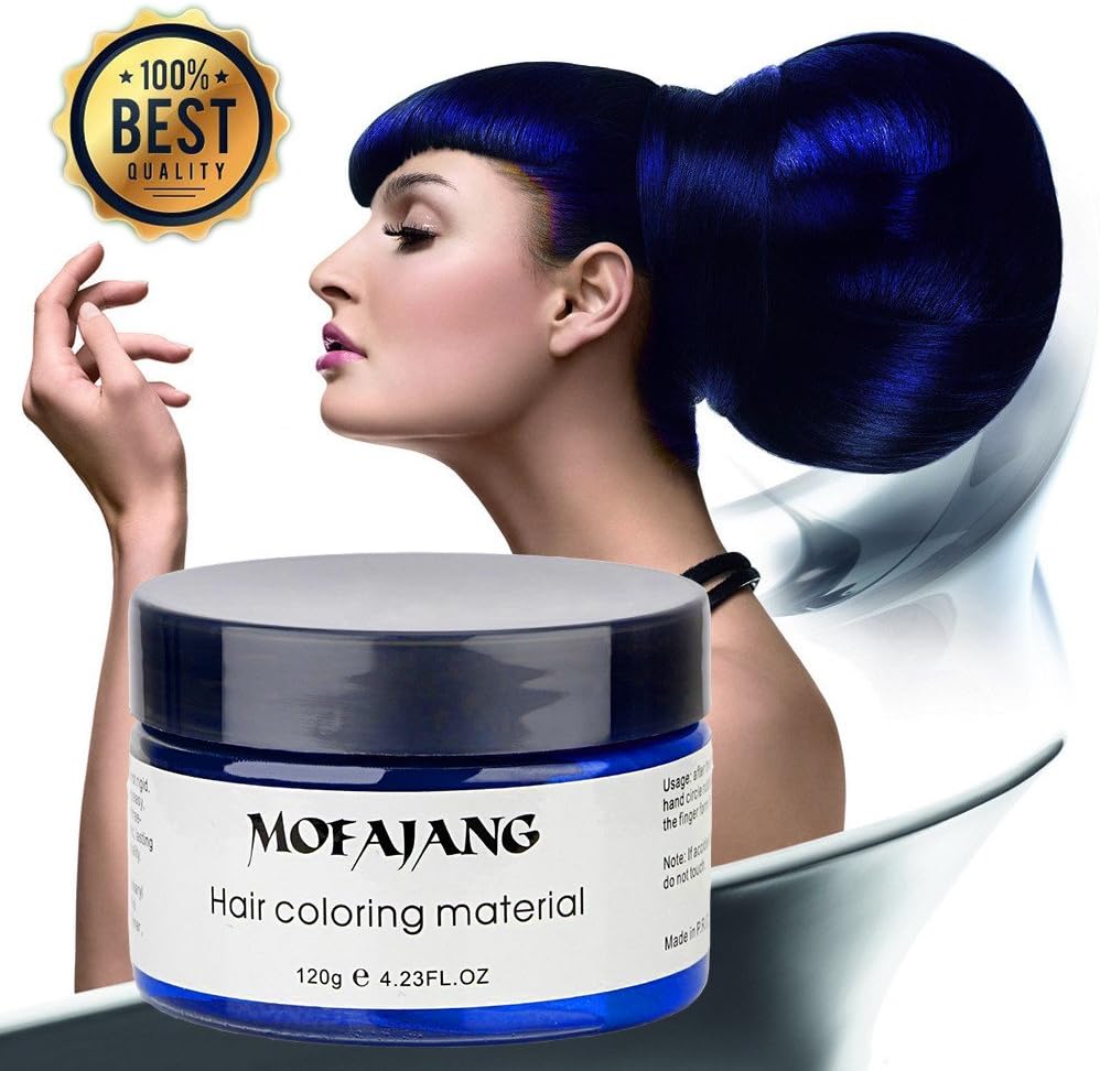 Temporary Blue Hair Wax Natural Ash Matte Hair Professional Lacquers Gel for Party Cosplay (Blue)