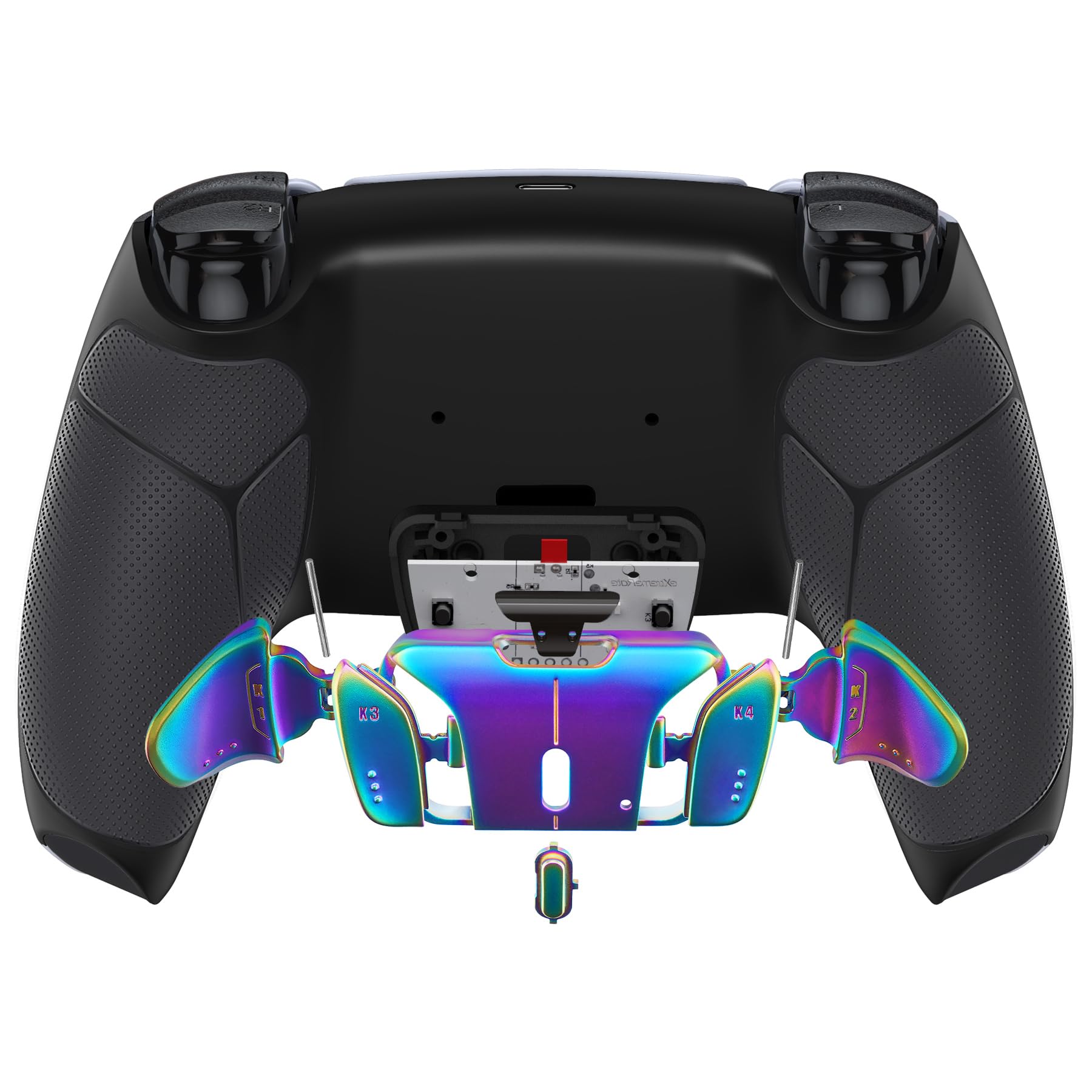 eXtremeRate Rise4 V3 Remap Kit Programmabile per ps5 Controller,Palette Metallo Back Button Paddles Tasti Aggiuntivi Cover Grip Gommato per ps5 Joystick BDM-030/040/050-Nero Blu Viola