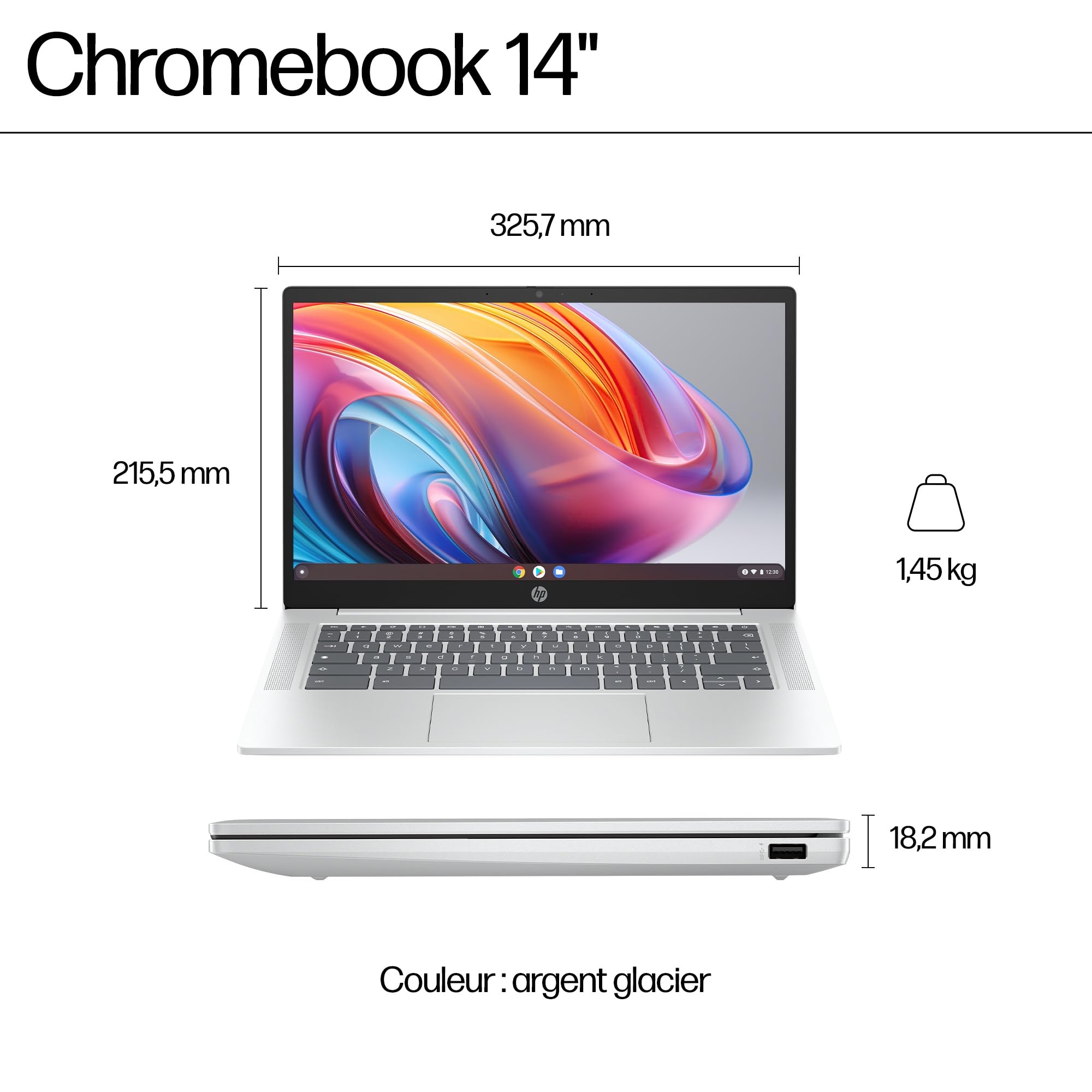 HP Chromebook 14a-nf0001sfx Ordinateur Portable 14" FHD IPS, PC Portable (Intel Processor N100, RAM 4 Go, eMMC 64 Go, Intel UHD Graphics, ChromeOS), Laptop Argent, Clavier AZERTY