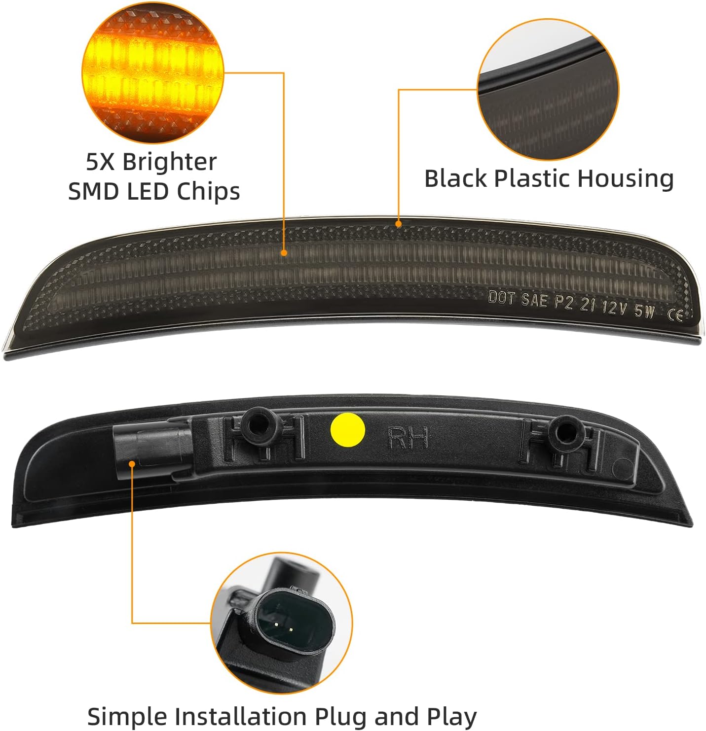 LED Side Marker Lights Compatible with Dodge Charger 2015 2016 2017 2018 2019 2020 2021 Front Rear Fender Bumper Lamps Pack of 4