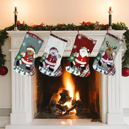 Miniatura 2 de Paquete de 4 medias de Navidad, calcetines de Navidad con Papá Noel, muñeco de nieve, renos, decoraciones de Navidad, paquete familiar, medias de