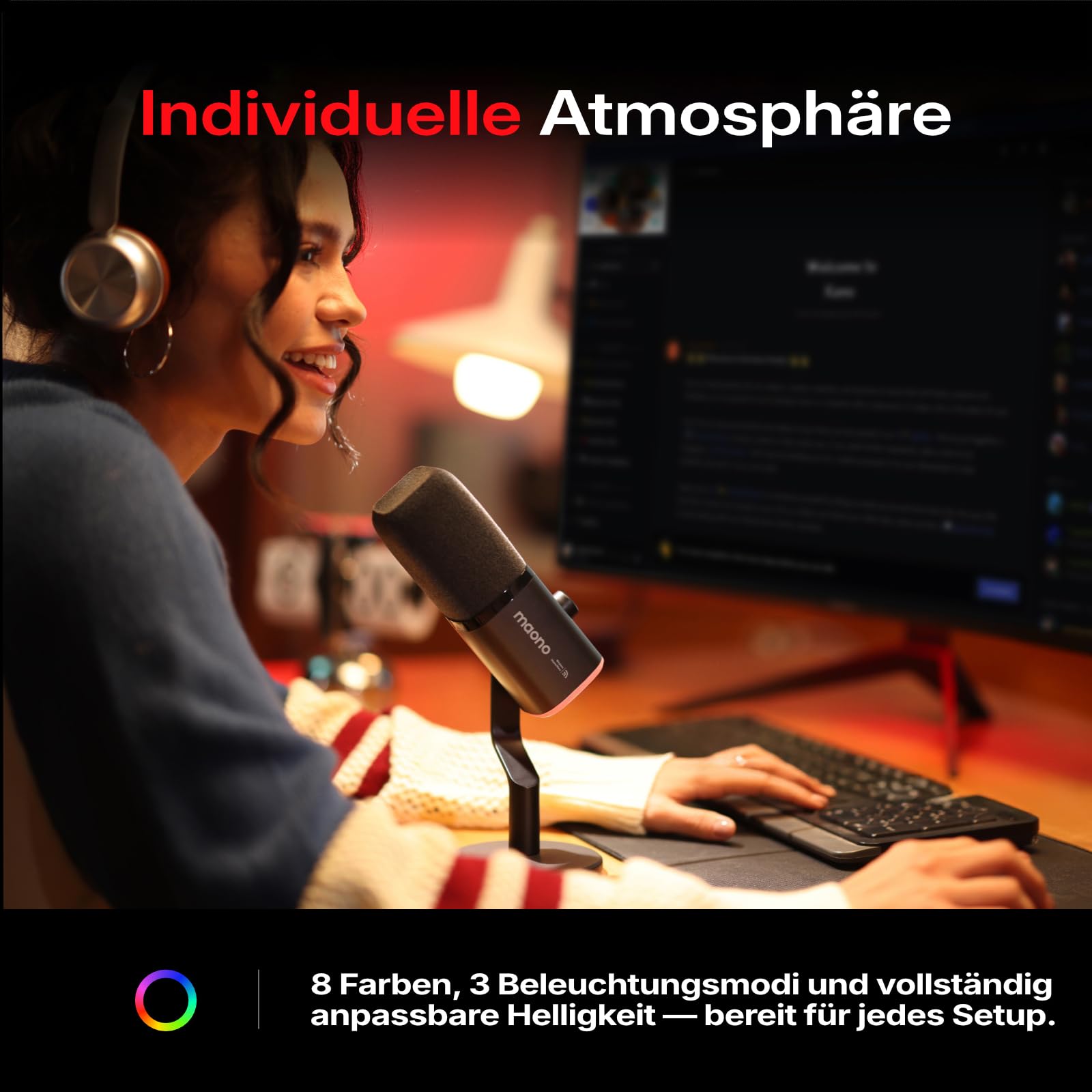 MAONO PD100W Kabelloses Gaming Mikrofon, 2.4GHz Wireless & USB Dynamisches PC Mikrofon mit ENC Rauschunterdrückung & Software für Streaming, Recording, Podcast für Computer, PS4/5, Smartphone, Schwarz