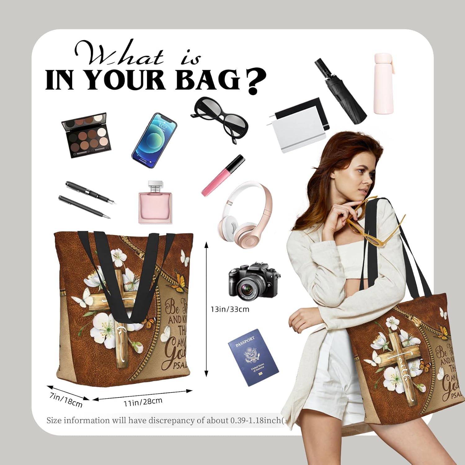 Bible Tote Bags for Women Christian Tote Bag Religious Church Bags for Women Organizer Christian Gift With Zipper
