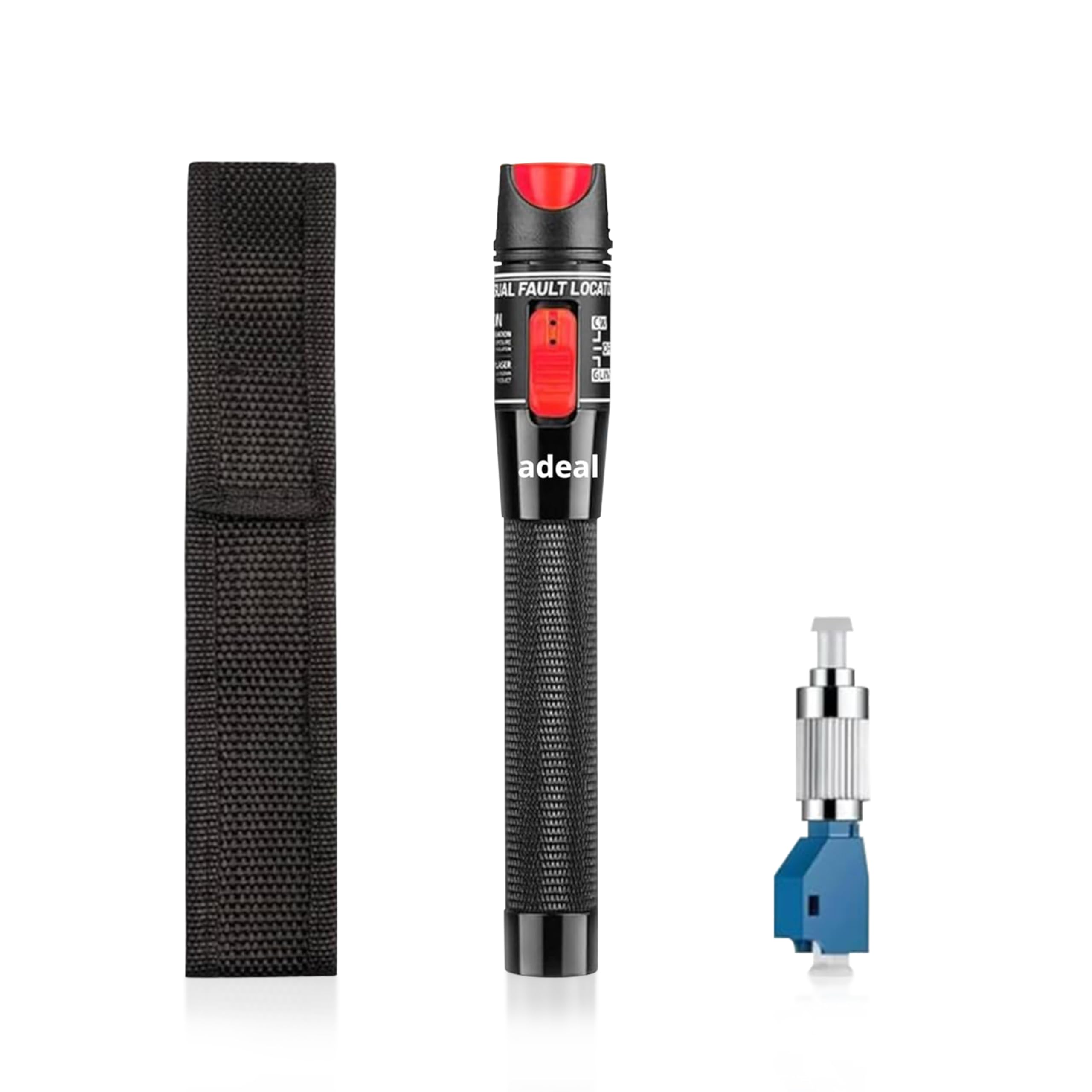 Kit Testeur Fibre Optique VFL - Localisateur de Défauts Visuels 50 km, Stylo Lumineux Laser Fibre Optique 50mW pour Test de Câble Réseau, avec Adaptateur Monomode 9/125 um FC Mâle vers LC Femelle.