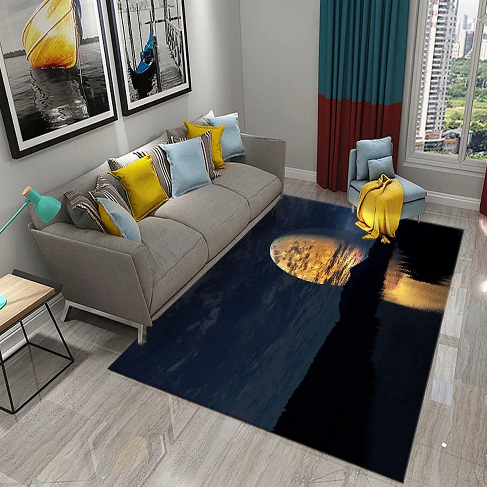 Tapis De Zone, Tapis 3D Lune Étoiles Ciel Paysage Imprimé Décor À La Maison Antidérapant Doux, Tapis pour Chambre d'enfant - Polyester Doux Au Toucher Facile À Nettoyer 180 X 280 Cm -27185217098870