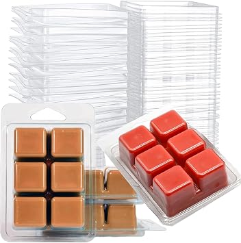 120 Pack Plastic Wax Melt Clamshell Mold, 6 Cavity Square Empty Wax Melt Molds Clear Containers for Tarts DIY Wickless Candle Soap Craft Wedding Party Favor