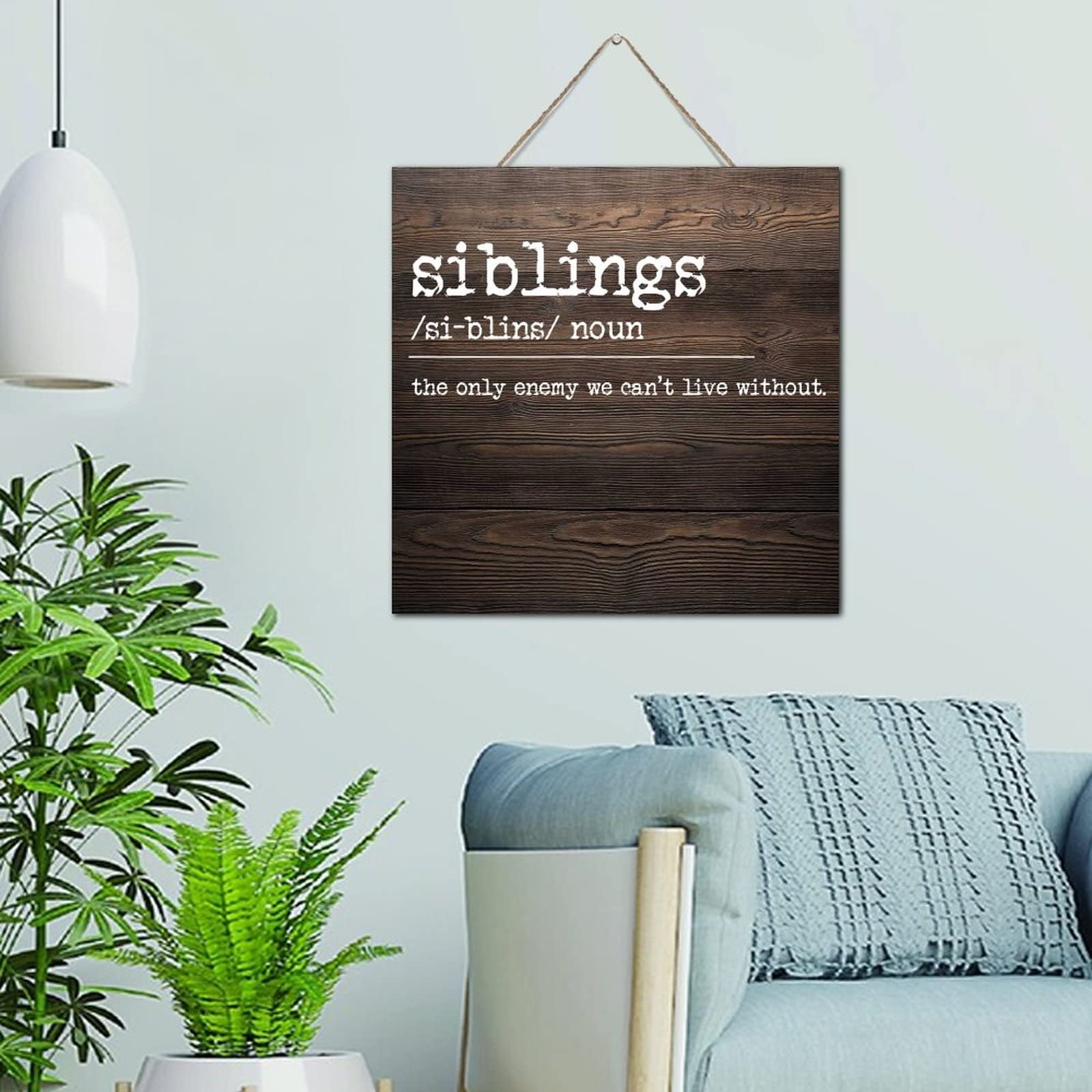 Plaque en bois « Noun » rustique et inspirante de 30,5 x 30,5 cm pour la décoration d'intérieur