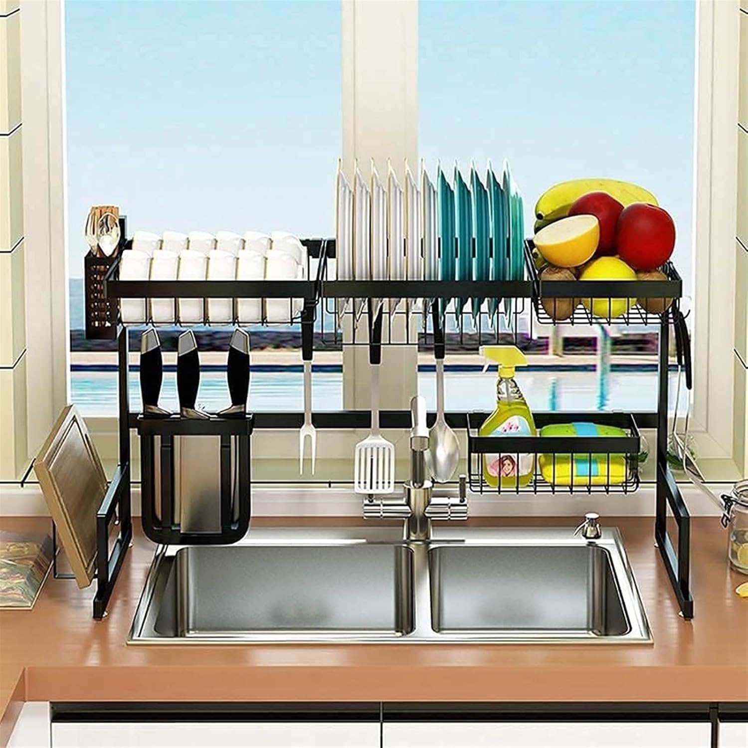 Dish Drying Rack,Large Dish Drying Rack Dish Drying Rack Dish Rack Over The Sink Dish Drying Rack Black 201 Stainless Steel Kitchen Drain Rack Tableware Drainer Organizer Mesa