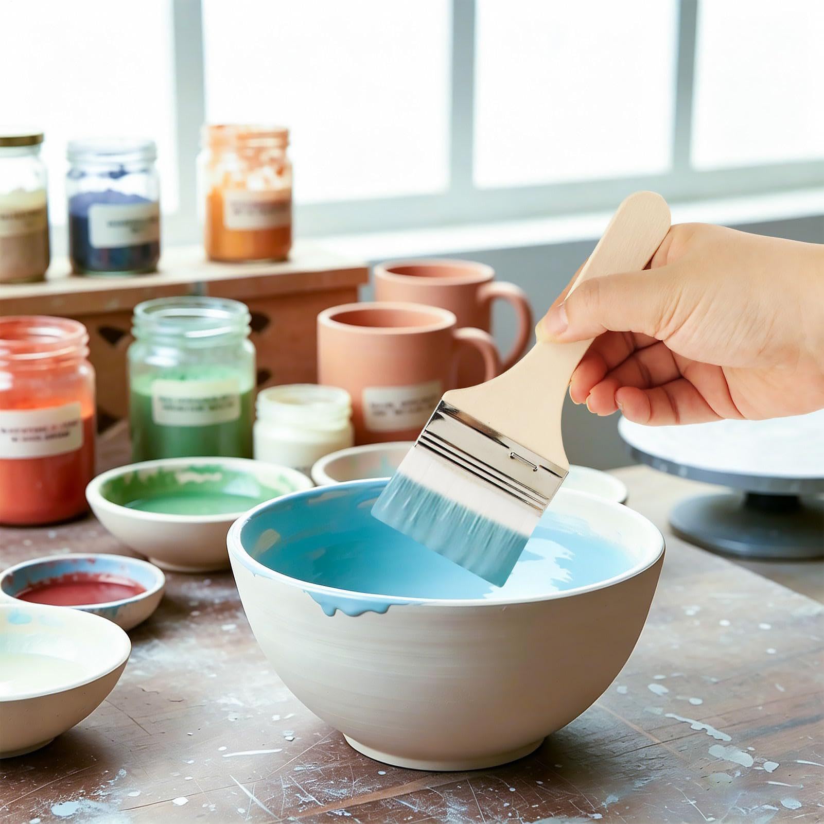 Set di Pennelli 12 Pezzi Manico in Legno | Set di Pennelli per Acrilico per la Casa, lo Studio, Scuola, Laboratorio, la Ceramica, l'Argilla, i Principianti, gli