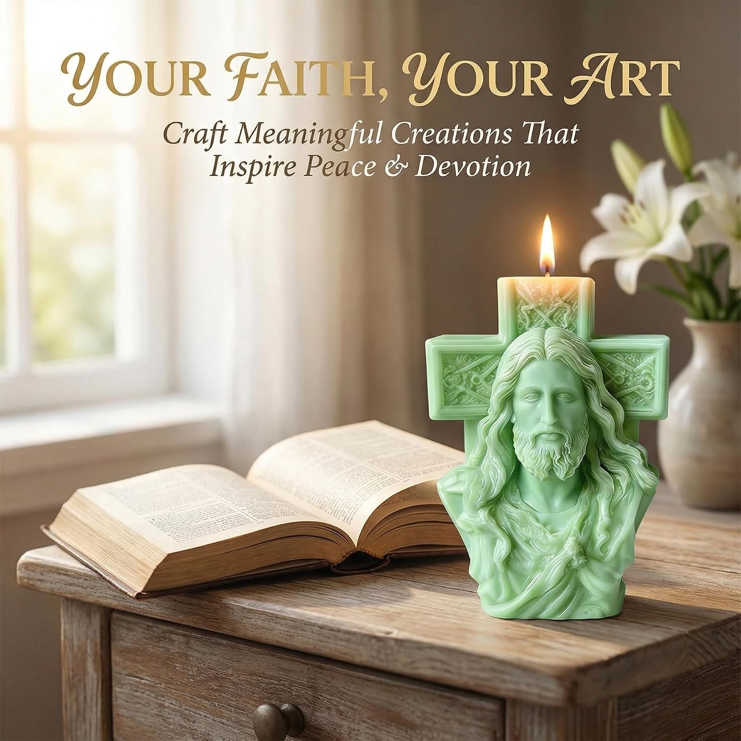 Jesus Cross Silicone Mold - Religious Cross Resin Mold, Molde De Cruz para Velas, Wax Epoxy Resin Candle Making for DIY Crafts, 3D Silicone Jesus Casting Mould for Home Decor