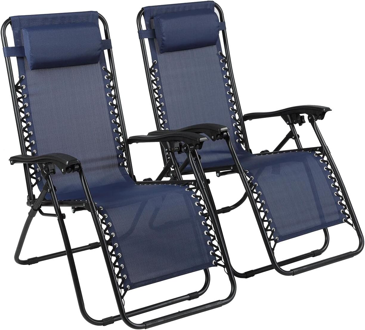 Tanning Chairs Set of 2 Outdoor Lounge Chairs Beach Tanning Lounge Chairs Set of 2 Folding Lawn Chairs for Adults Adjustable Lounge with Pillow Foldable Tanning Chairs Pack of 2 - Navy