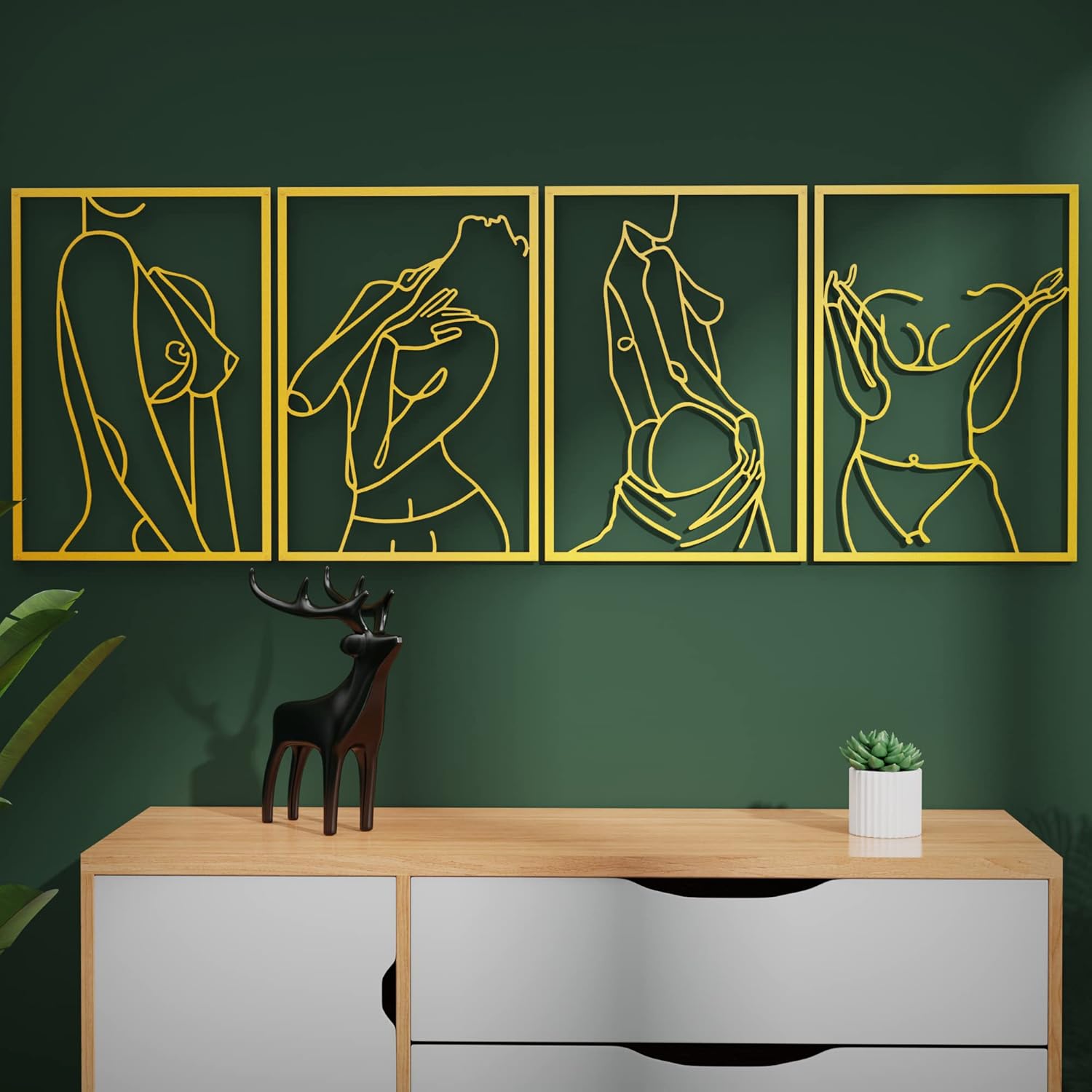 Mugiden Minimalist Wall Art Gold Wall Art Decor 17"X12" 4