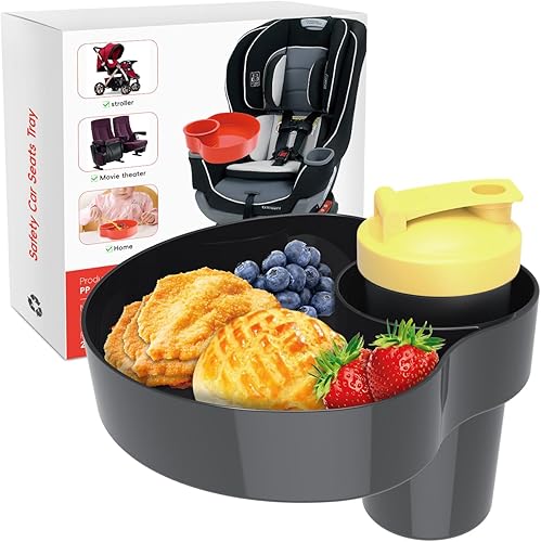 Miniatura 10 de Bandeja de aperitivos para asiento de automóvil para niños: bandeja de asiento de automóvil para niños con soporte para tazas, esencial para viajes