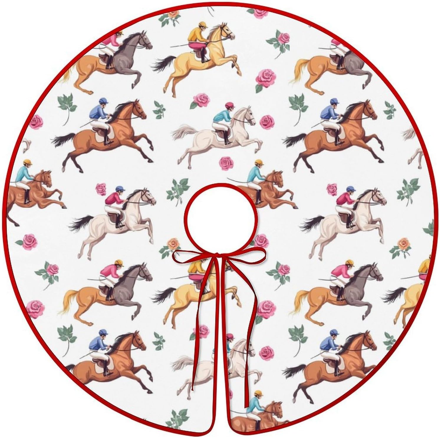 Horse Racing Christmas Tree Skirt Ornaments Christmas Tree Mat for Home Party Holiday Decorations