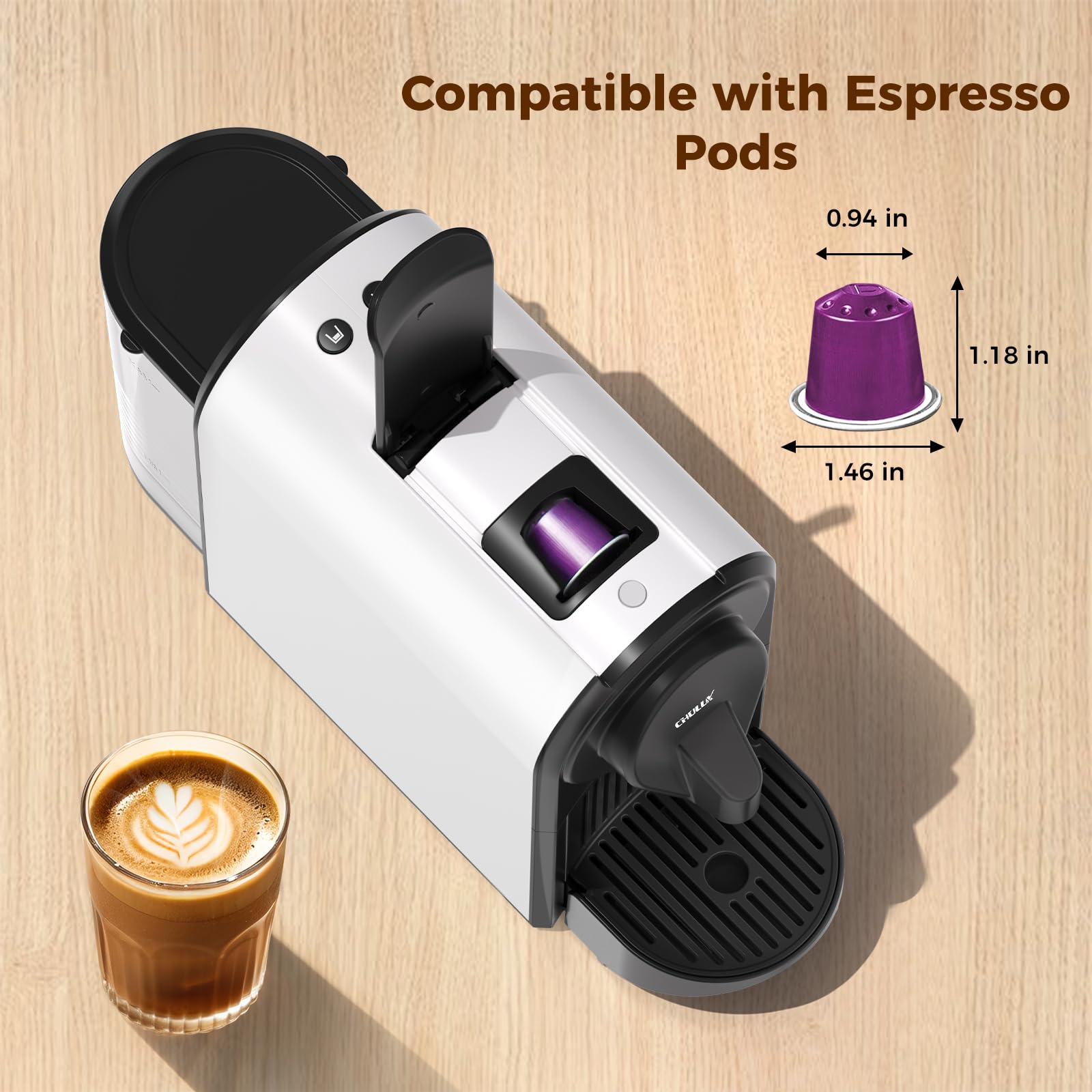 CHULUX Mini máquina de café espresso para cápsulas Nespresso, cafetera de 20 bar, 1400 W, color blanco