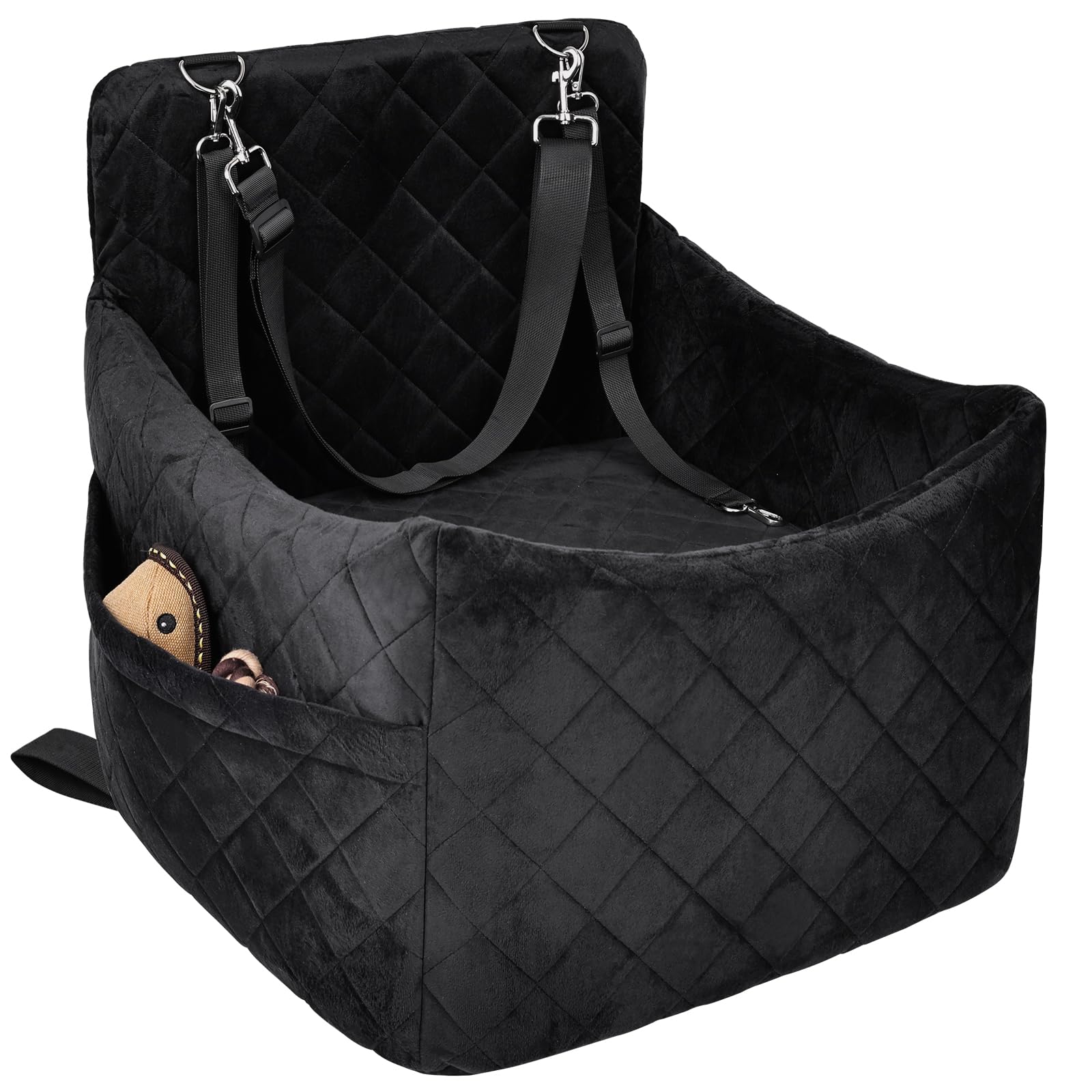 Photo 1 of SANUODO Dog Car Seat for S/M Dogs, Memory Foam Dog Booster Car Seat Up to 35lbs, Detachable Washable Pet Travel Bed with Side Pockets and 2 Safety Belts, Easy to Install (Black)