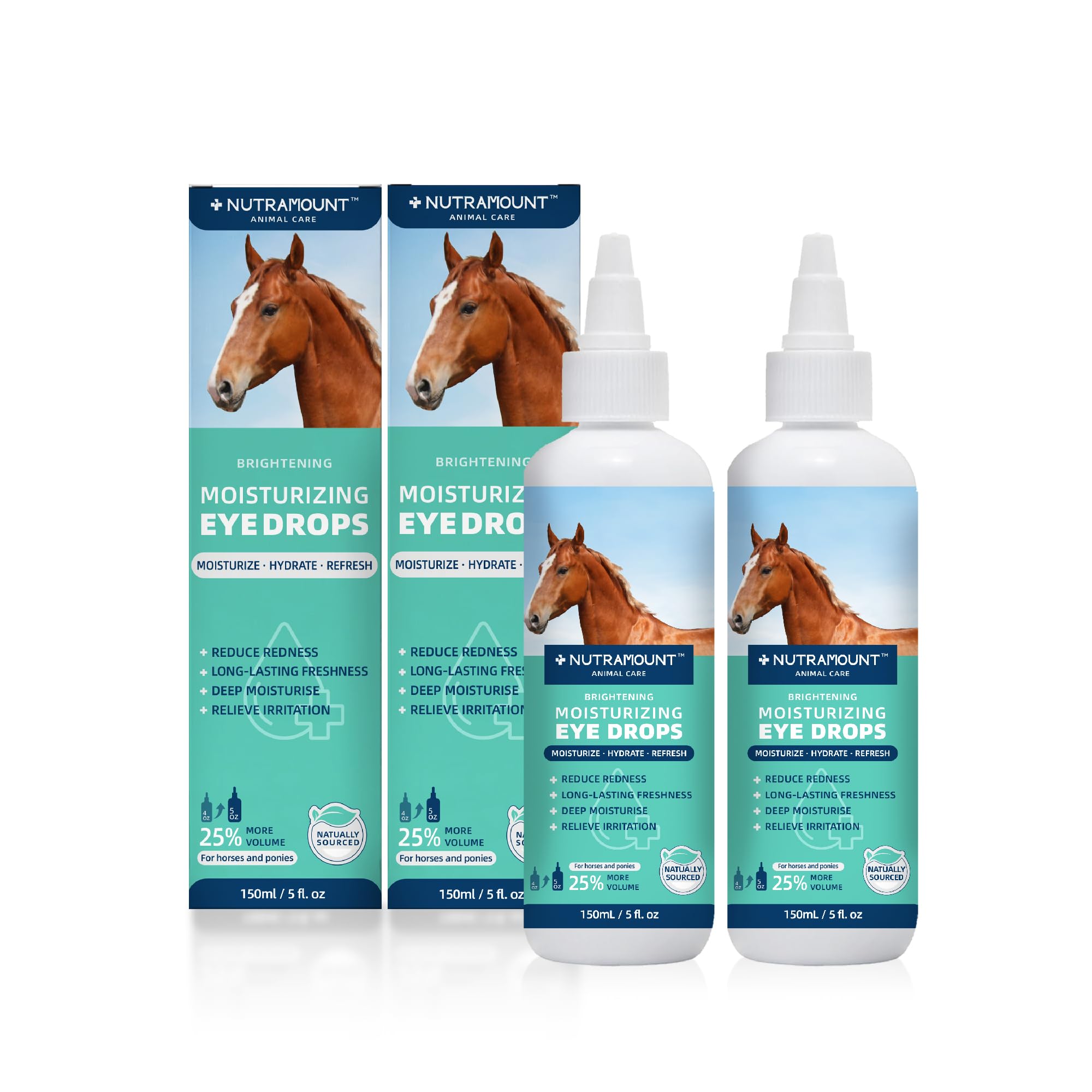 Nutramount Moisturizing Eye Drops for Horses and Ponies 150ML 5 fl oz Dry Eye Relief Twin Bottle Set
