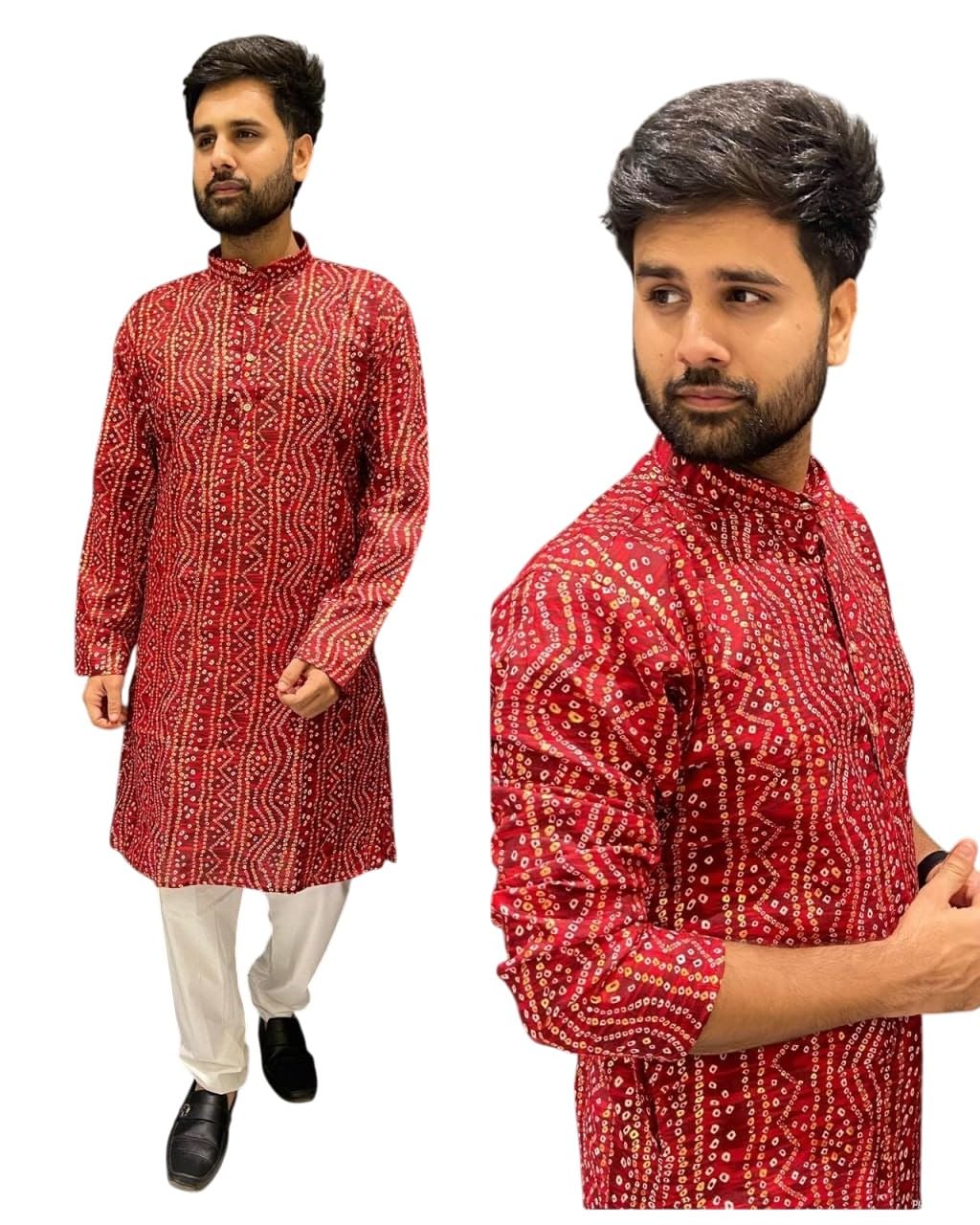 Men’s Bandhani Foil Print Cotton Kurta for Navratri Festival Wear | Traditional Indian Ethnic Kurta for Men | Stylish Festive Cotton Kurta-image-19