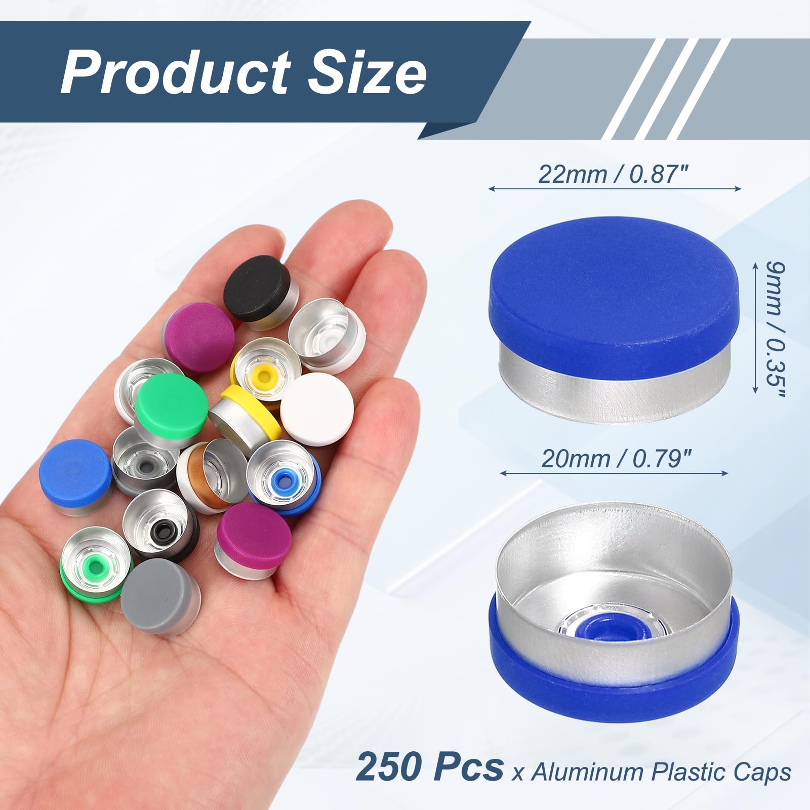 PATIKIL 20mm Aluminum Plastic Vial Top Caps Seals 250 Pcs Blue — Amazon image 2