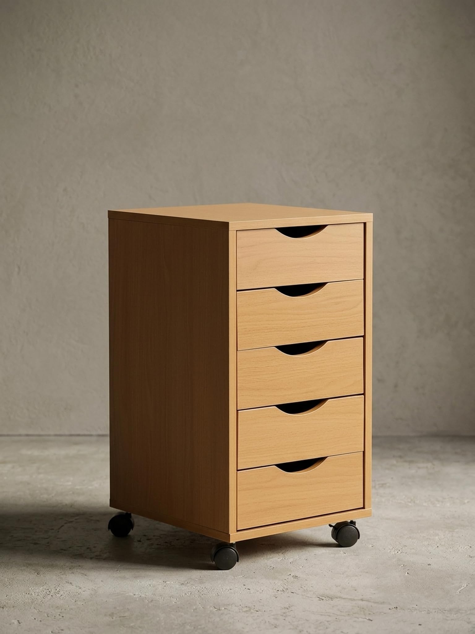 Rollcontainer Buche, Stilvoller & geräumiger Schreibtisch-Container mit 5 Schubladen - KADIMA DESIGN.